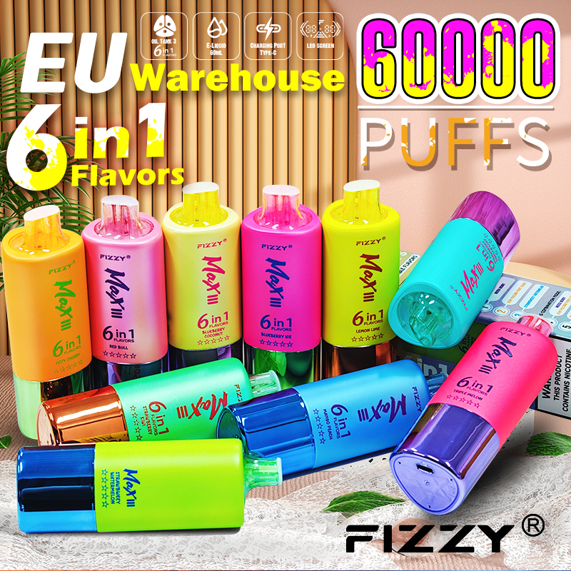  Fizzy Max III 60K 60000 Puff Triple Flavors 6 in 1 Vape 50K 40K 30K Puff Solo Triple Vape 30K Disposable Vape