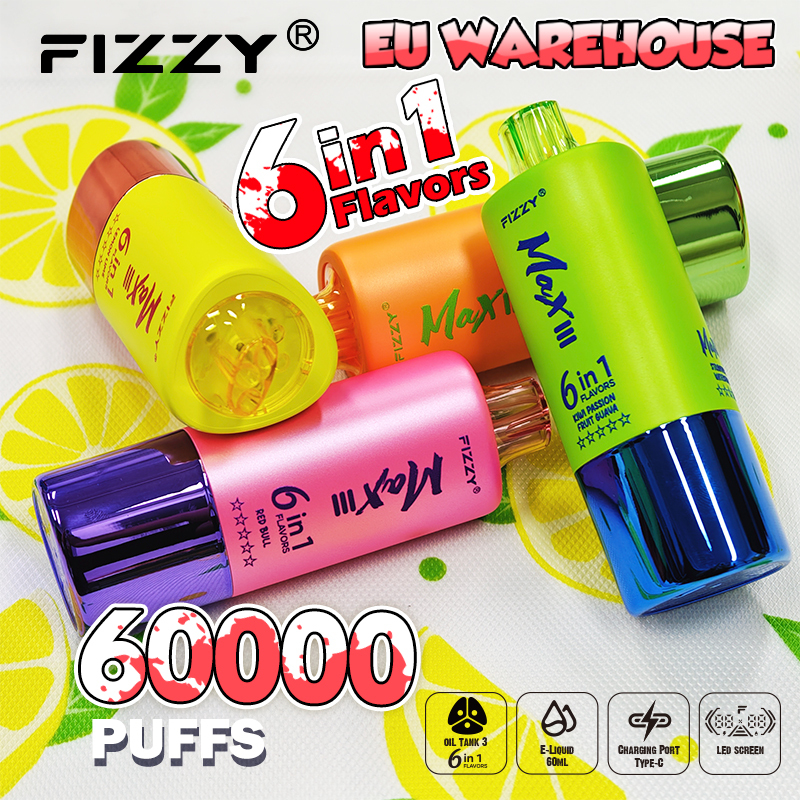  Fizzy Max III 60K 60000 Puff Triple Flavors 6 in 1 Vape 50K 40K 30K Puff Solo Triple Vape 30K Disposable Vape