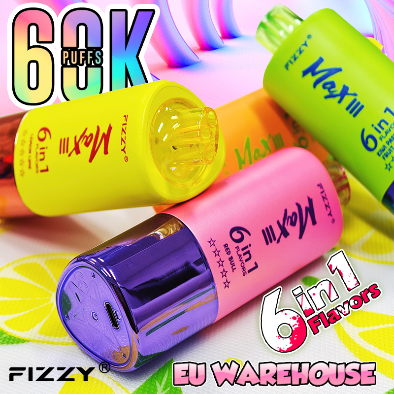  Fizzy Max III 60K 60000 Puff Triple Flavors 6 in 1 Vape 50K 40K 30K Puff Solo Triple Vape 30K Disposable Vape