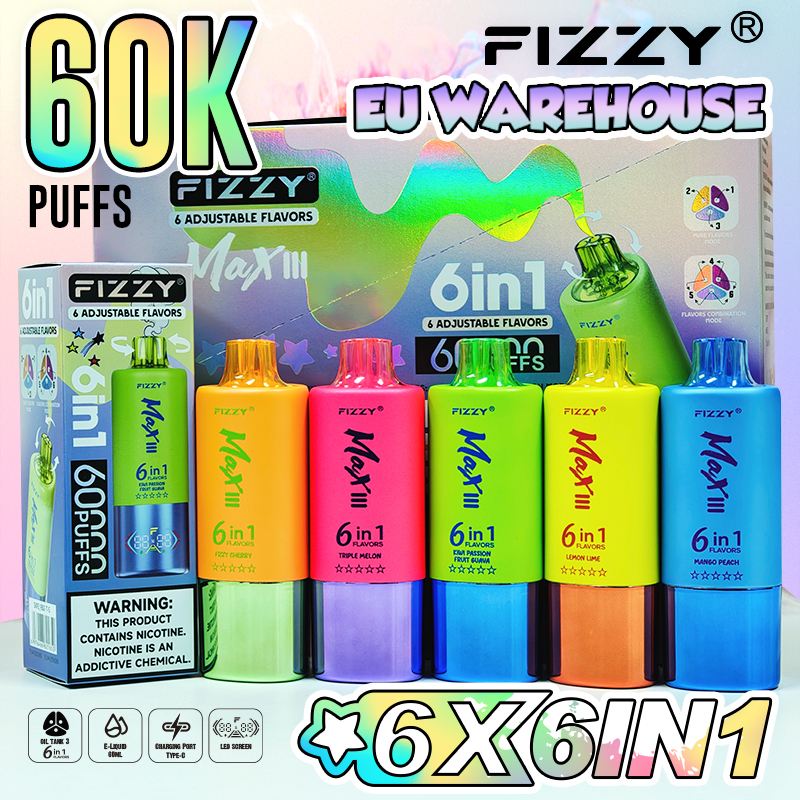  Fizzy Max III 60K 60000 Puff Triple Flavors 6 in 1 Vape 50K 40K 30K Puff Solo Triple Vape 30K Disposable Vape