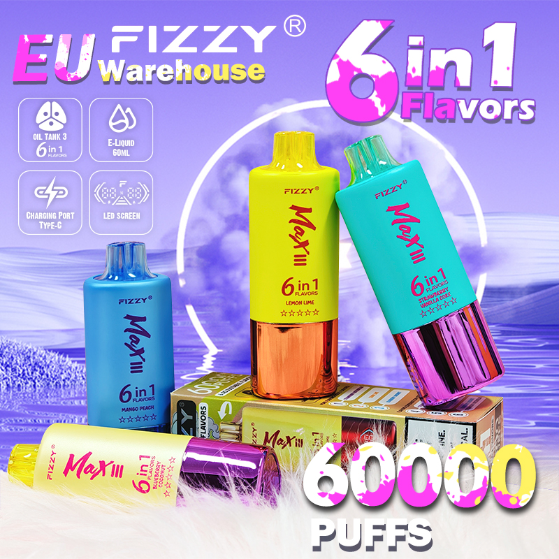  Fizzy Max III 60K 60000 Puff Triple Flavors 6 in 1 Vape 50K 40K 30K Puff Solo Triple Vape 30K Disposable Vape