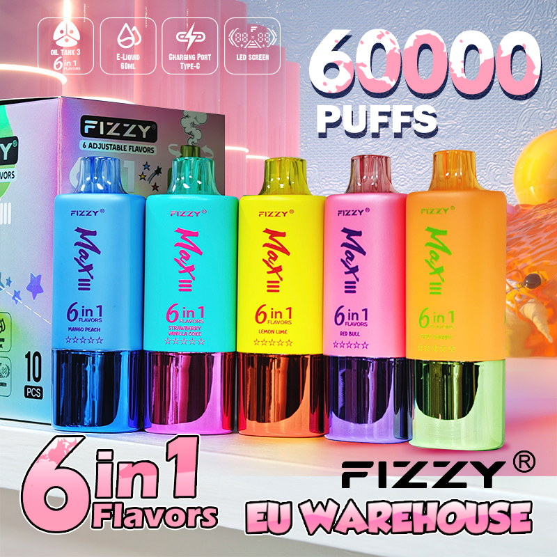 Fizzy Max III 60K 60000 Puff Triple Flavors 6 in 1 Vape 50K 40K 30K Puff Solo Triple Vape 30K Disposable Vape