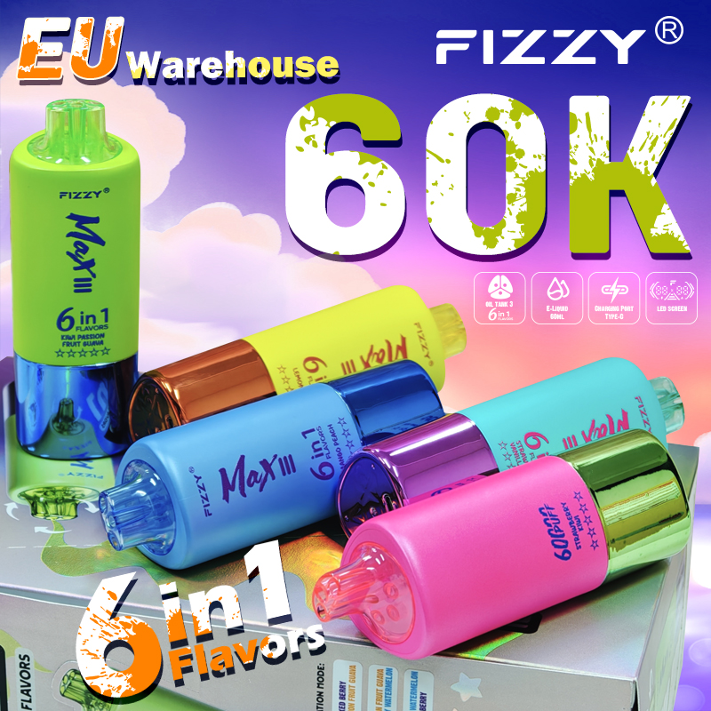  Fizzy Max III 60K 60000 Puff Triple Flavors 6 in 1 Vape 50K 40K 30K Puff Solo Triple Vape 30K Disposable Vape