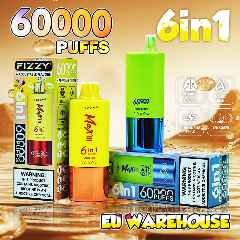  Fizzy Max III 60K 60000 Puff Triple Flavors 6 in 1 Vape 50K 40K 30K Puff Solo Triple Vape 30K Disposable Vape