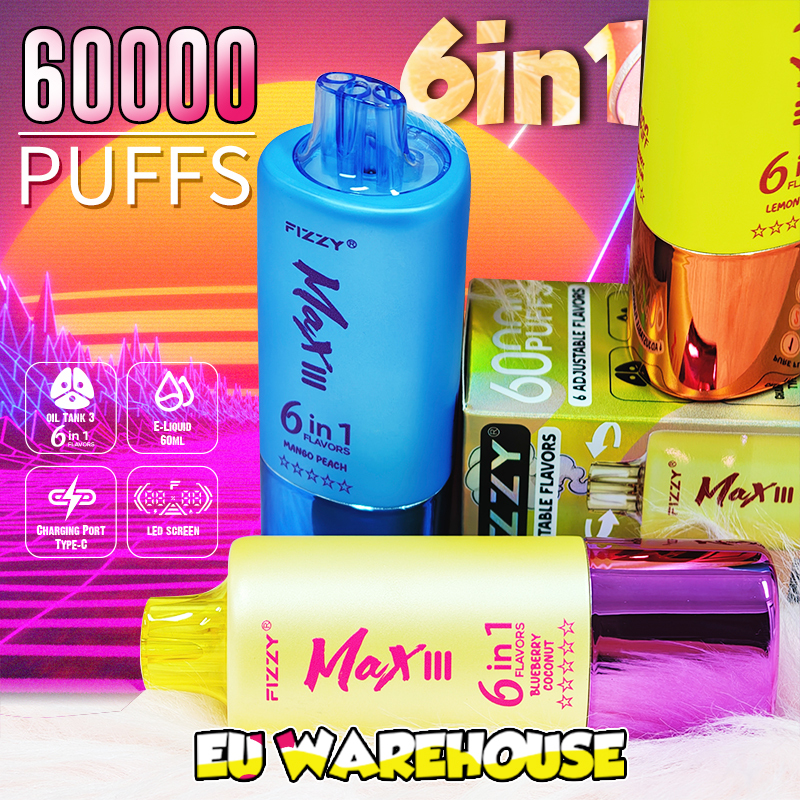  Fizzy Max III 60K 60000 Puff Triple Flavors 6 in 1 Vape 50K 40K 30K Puff Solo Triple Vape 30K Disposable Vape