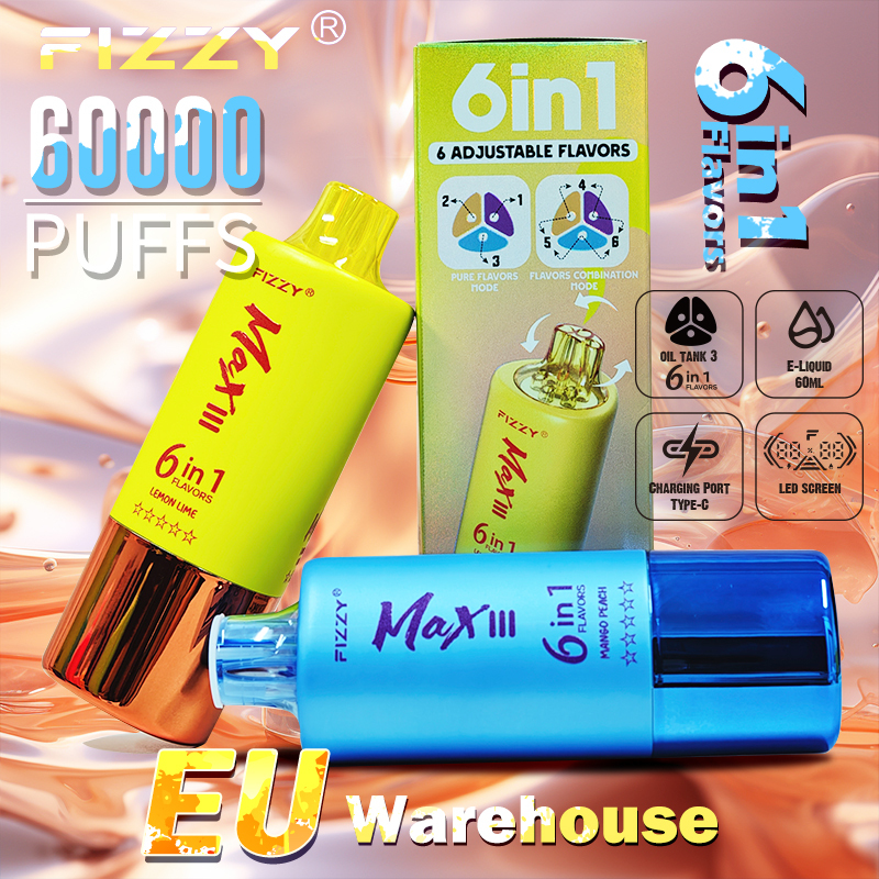  Fizzy Max III 60K 60000 Puff Triple Flavors 6 in 1 Vape 50K 40K 30K Puff Solo Triple Vape 30K Disposable Vape