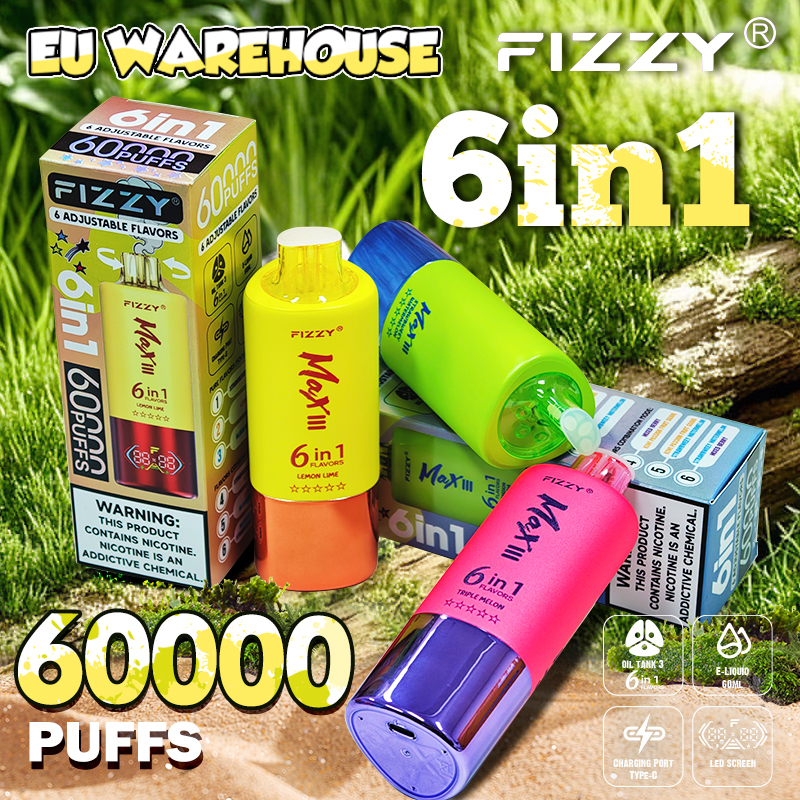  Fizzy Max III 60K 60000 Puff Triple Flavors 6 in 1 Vape 50K 40K 30K Puff Solo Triple Vape 30K Disposable Vape