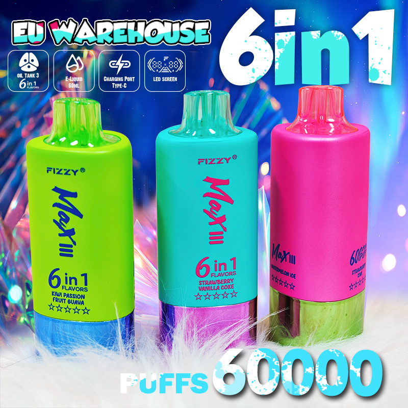  Fizzy Max III 60K 60000 Puff Triple Flavors 6 in 1 Vape 50K 40K 30K Puff Solo Triple Vape 30K Disposable Vape