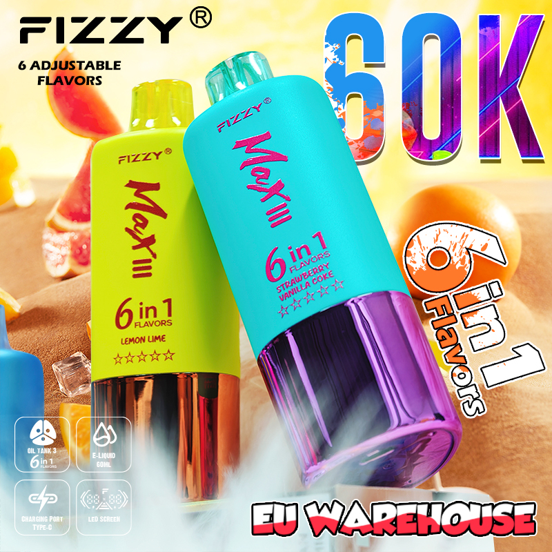  Fizzy Max III 60K 60000 Puff Triple Flavors 6 in 1 Vape 50K 40K 30K Puff Solo Triple Vape 30K Disposable Vape