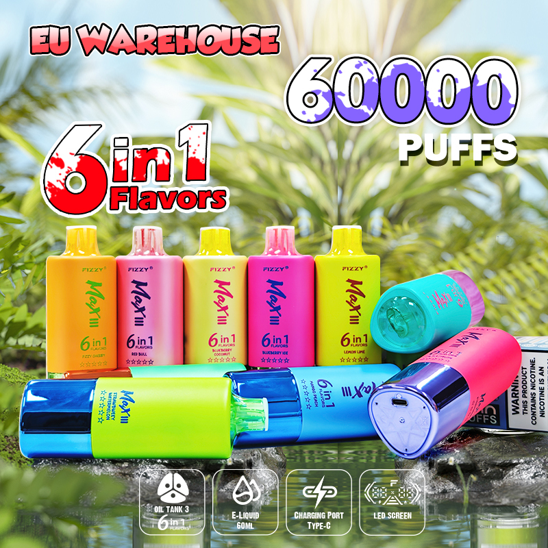  Fizzy Max III 60K 60000 Puff Triple Flavors 6 in 1 Vape 50K 40K 30K Puff Solo Triple Vape 30K Disposable Vape