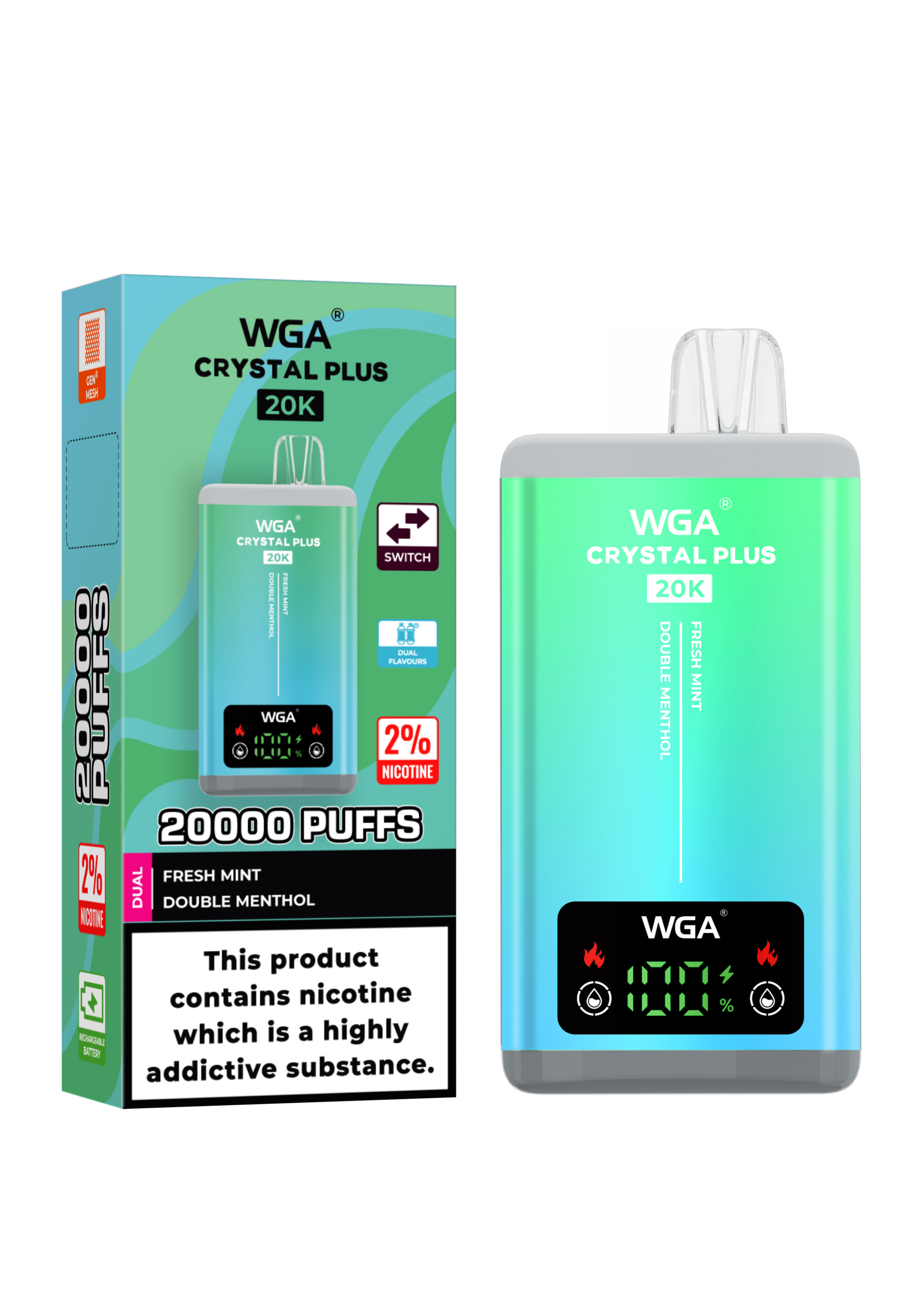 Wga 20K Puff Crystal Plus Disposable Vape EU Warehouse Dual Flavors Vape Pen Pod