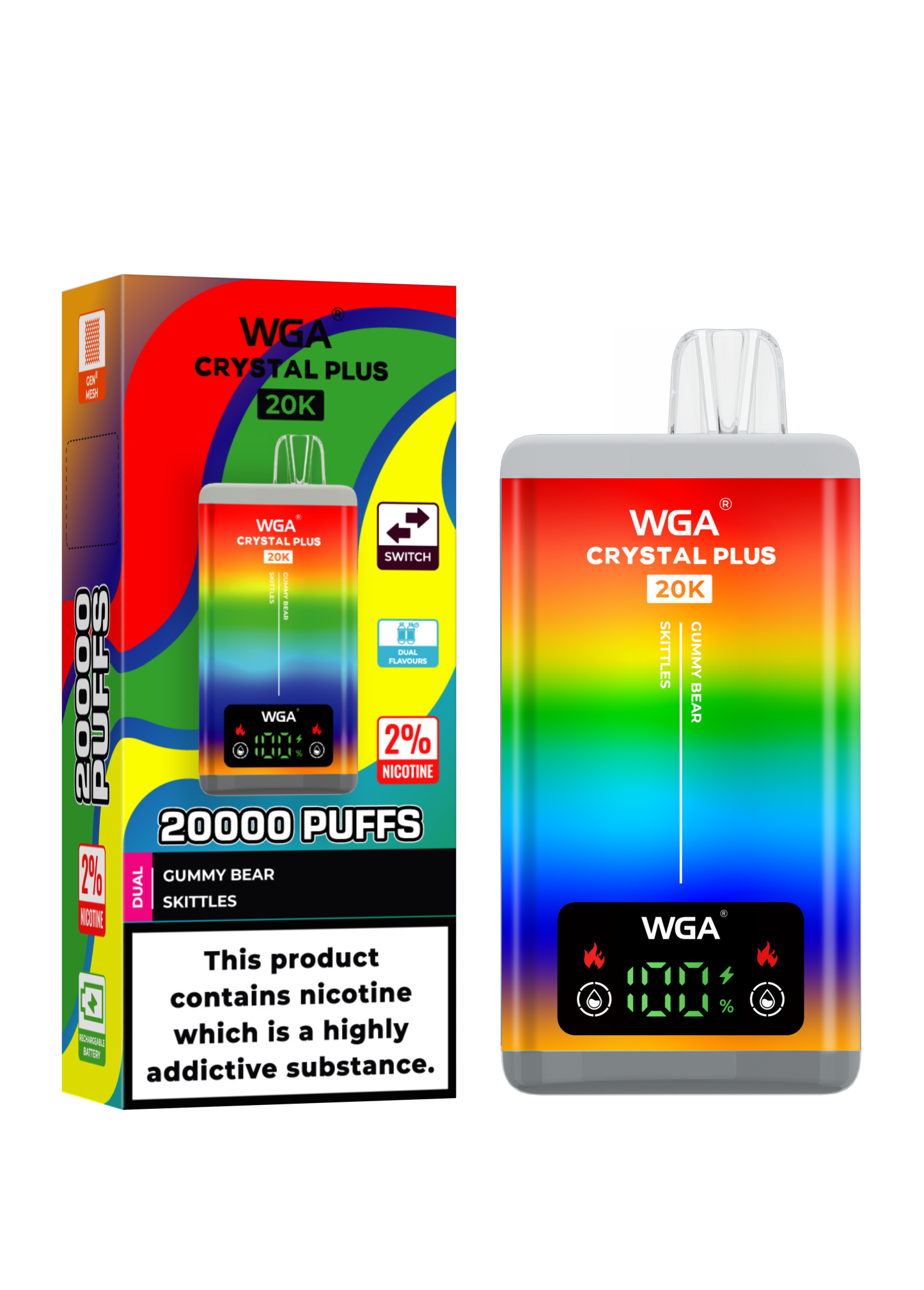  Wga 20K Puff Crystal Plus Disposable Vape EU Warehouse Dual Flavors Vape Pen Pod