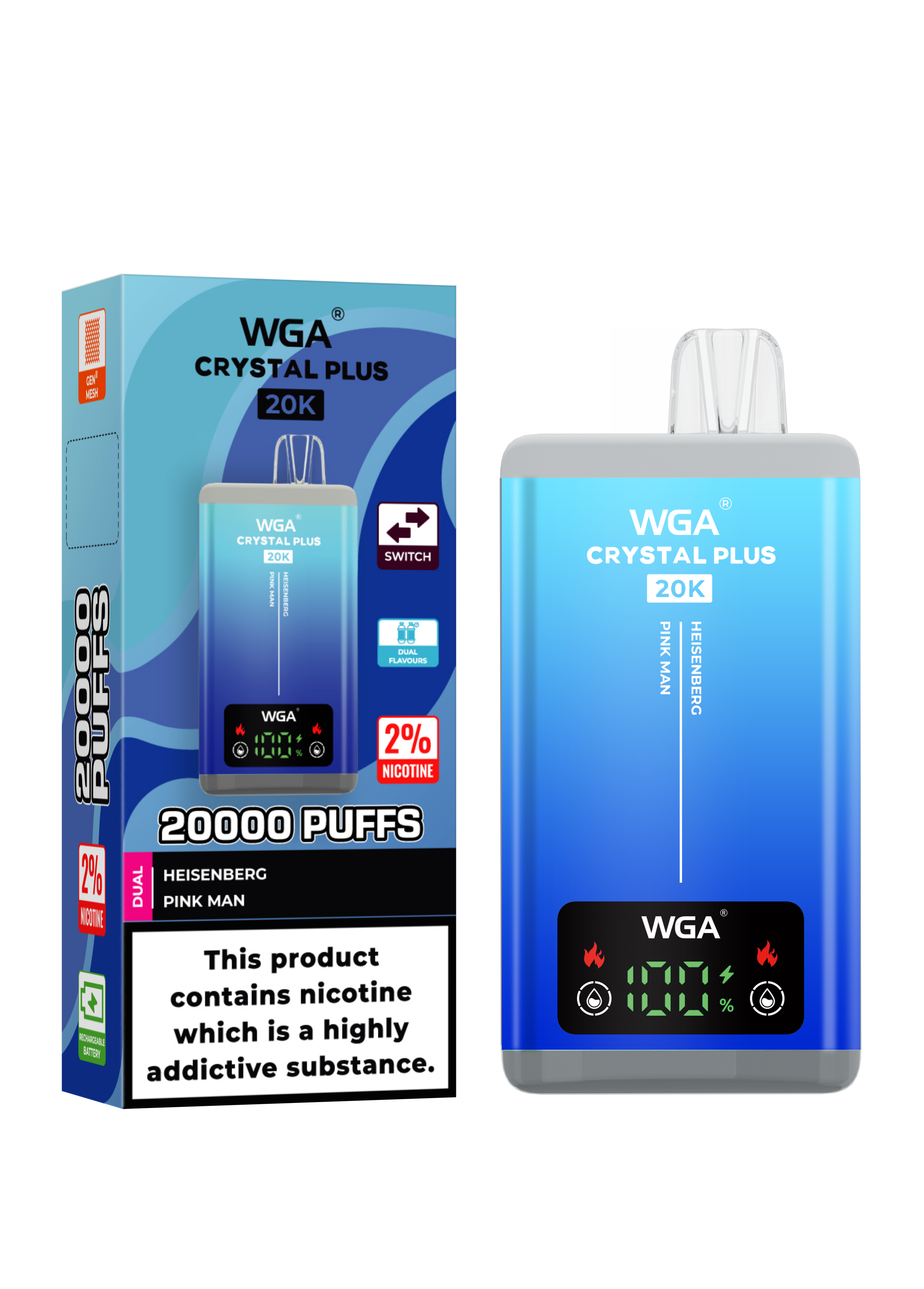  Wga 20K Puff Crystal Plus Disposable Vape EU Warehouse Dual Flavors Vape Pen Pod