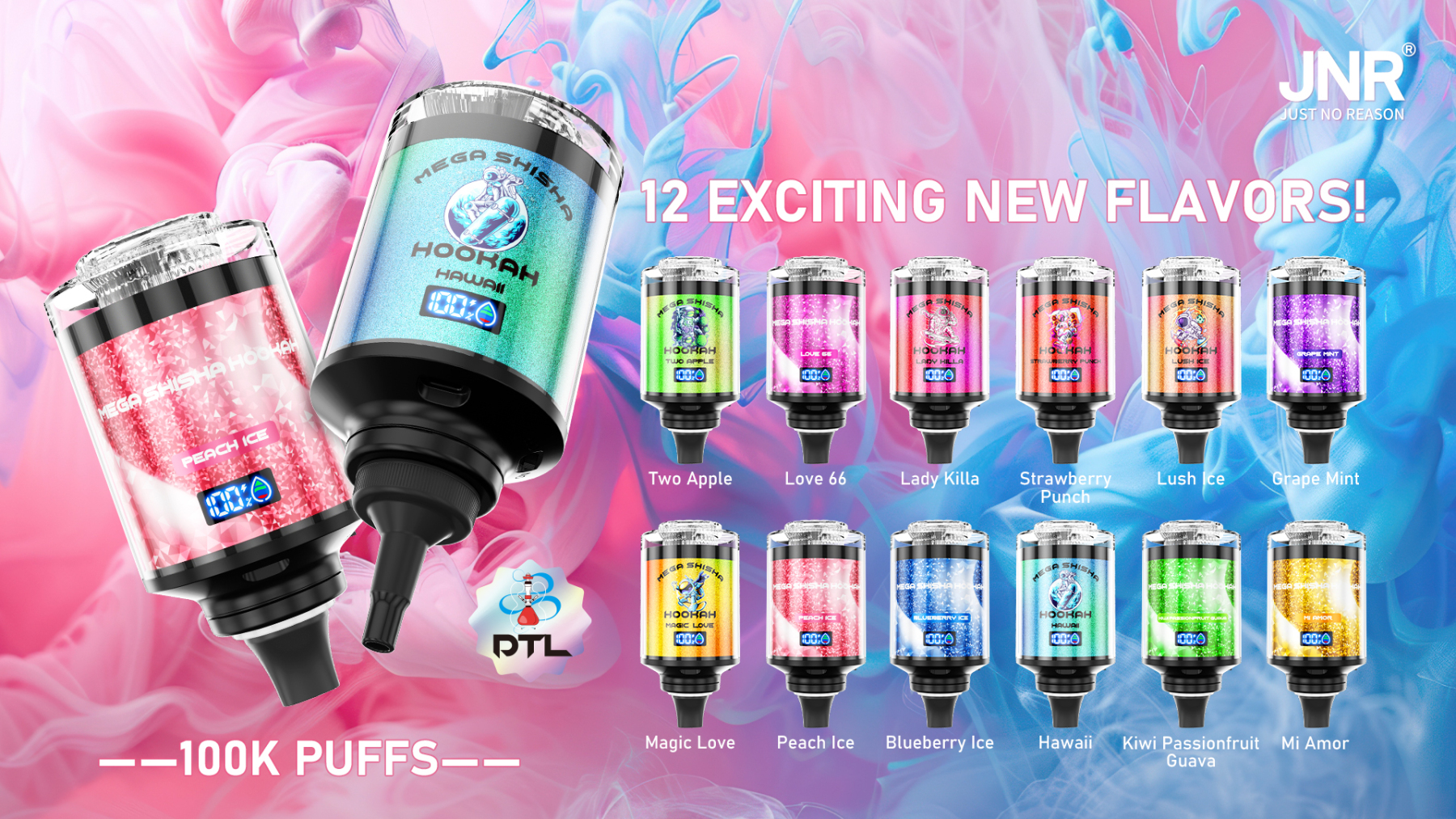 Jnr Mega Shisha Hookah 100000 Puffs 100K Vape Desktop Hookah Compatibility 12 Flavors to Breathing Light Customizable Airflow
