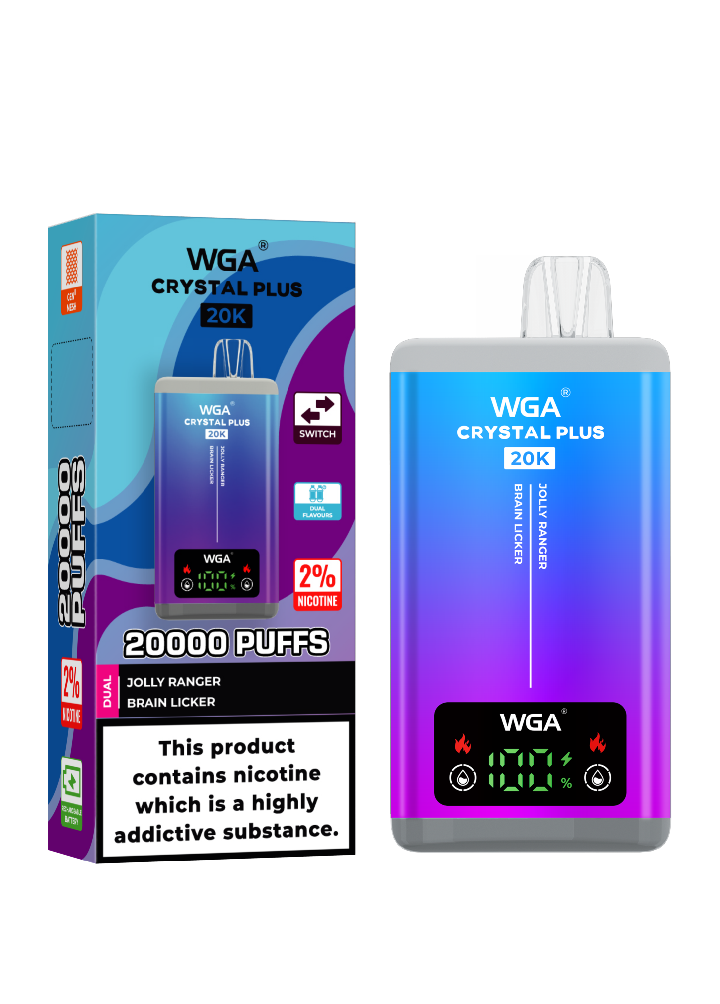  Wga 20K Puff Crystal Plus Disposable Vape EU Warehouse Dual Flavors Vape Pen Pod