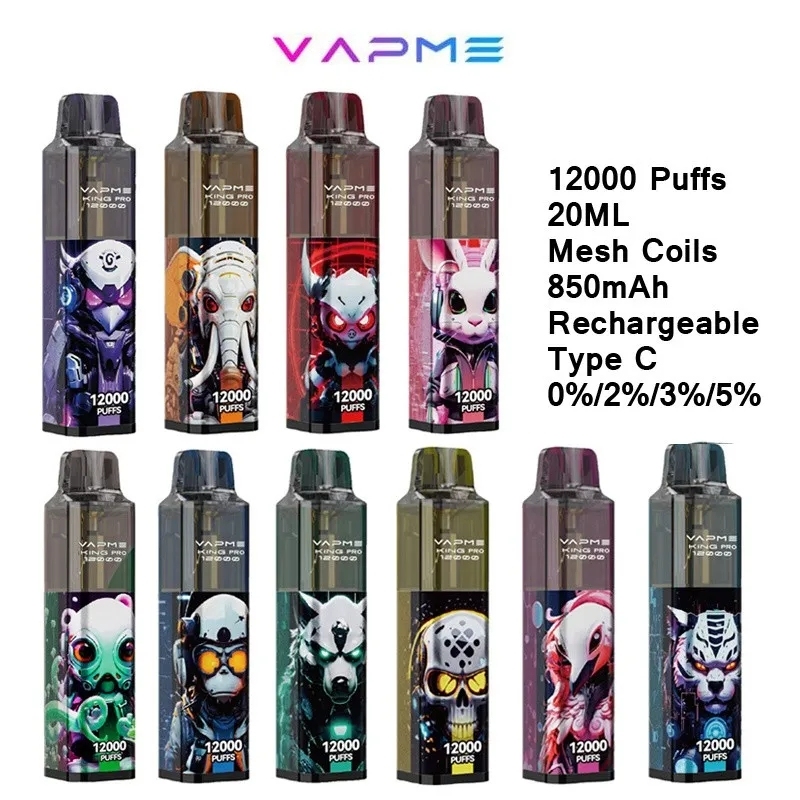 Original VAPME KING PRO 12K E Cigarette Kit 12000 Puffs Disposable E-cigarettes Vape 850mAh Rechargeable RGB Mesh Coil 10 Flavors 0/2/3/5%-Ecloudvaping