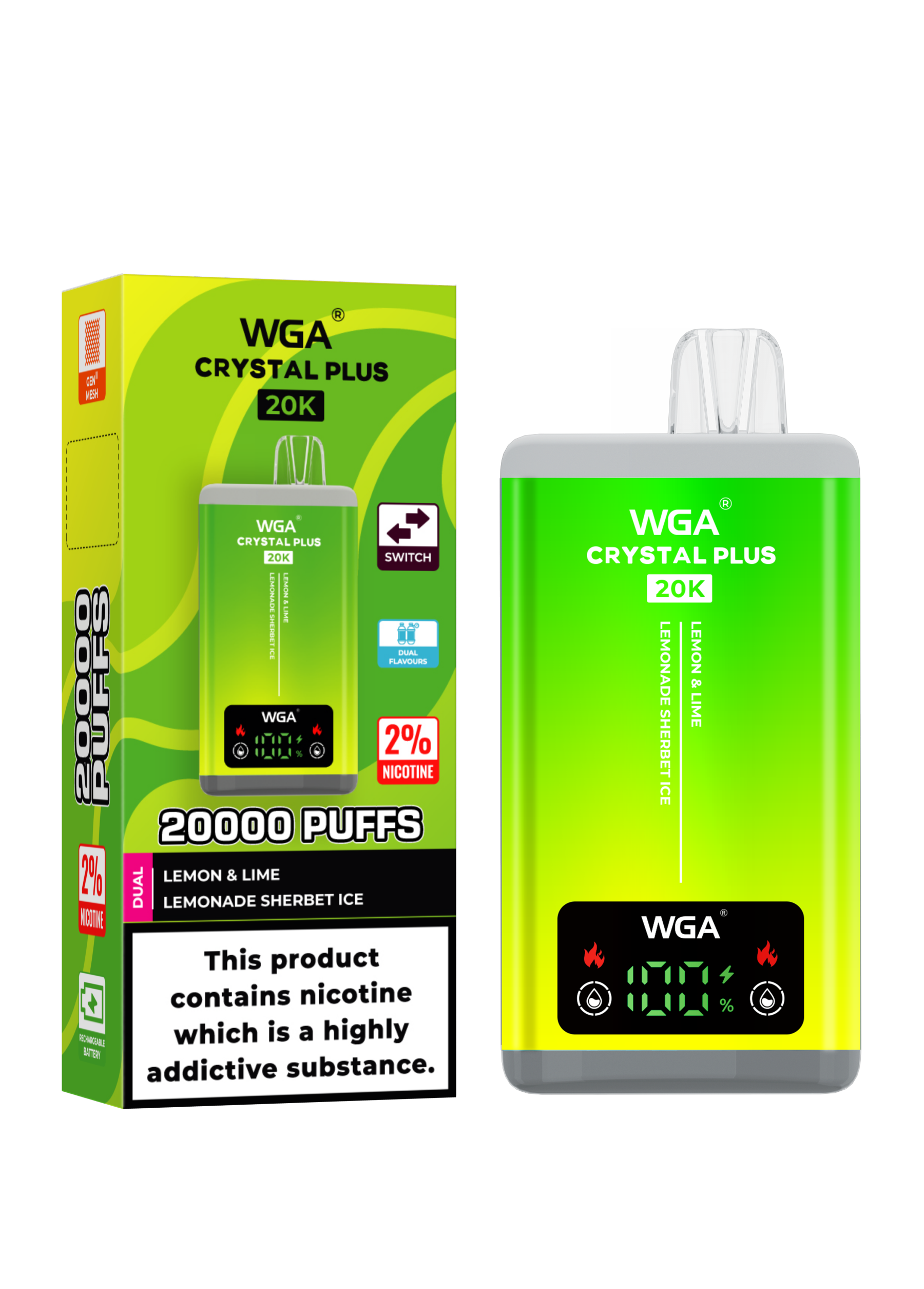  Wga 20K Puff Crystal Plus Disposable Vape EU Warehouse Dual Flavors Vape Pen Pod