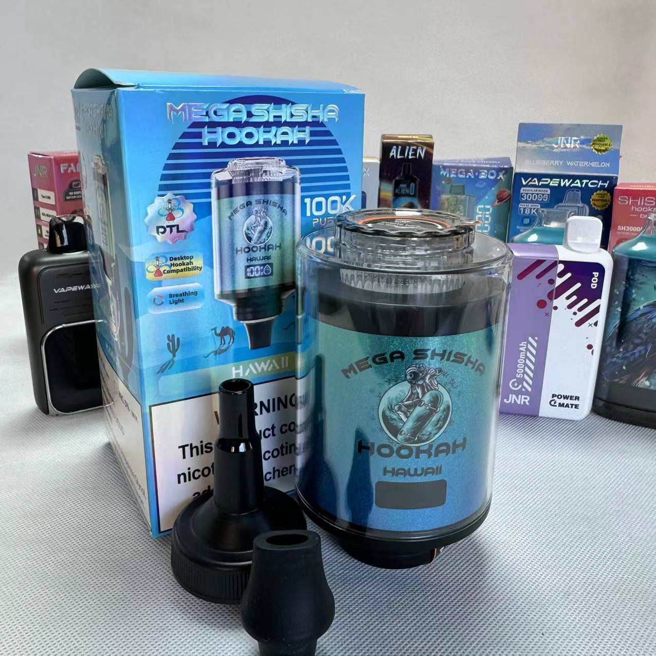 Jnr Mega Shisha Hookah 100000 Puffs 100K Vape Desktop Hookah Compatibility 12 Flavors to Breathing Light Customizable Airflow