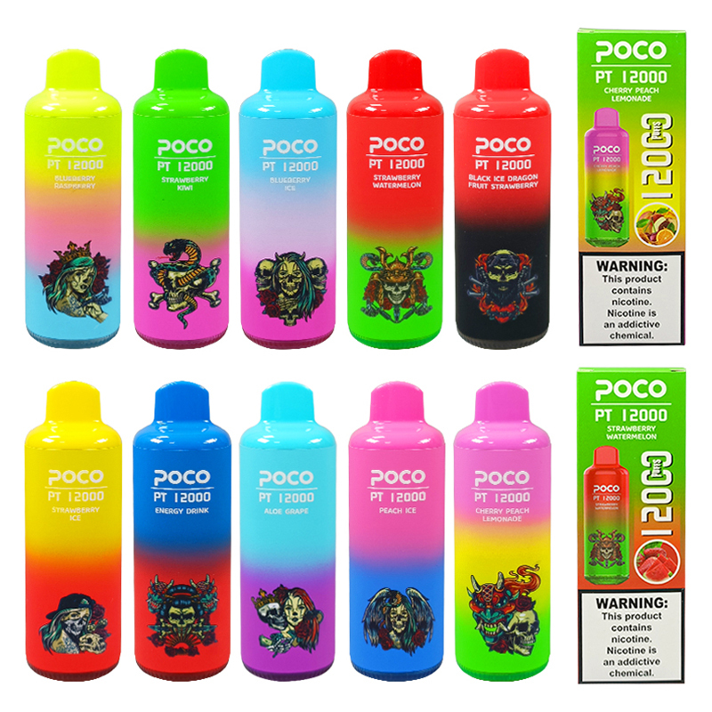 EU USA Warehouse Original POCO PT12000  Disposable 650mah Vape Electronic Cigarette Vape Pen Rechargeable Airflow Adjustable 22ml 10 Flaovrs-Ecloudvaping