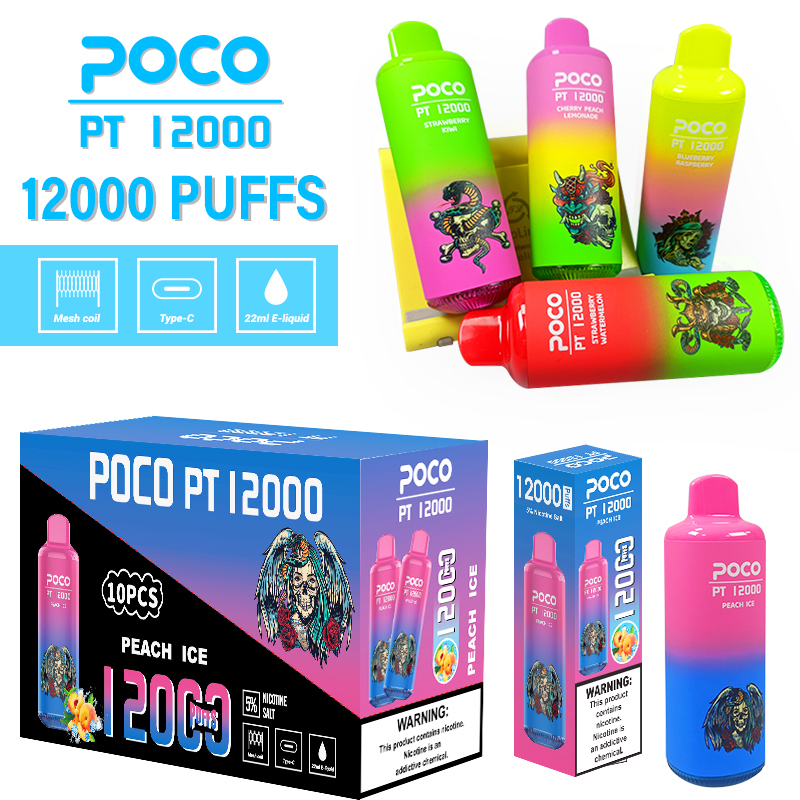 EU USA Warehouse Original POCO PT12000  Disposable 650mah Vape Electronic Cigarette Vape Pen Rechargeable Airflow Adjustable 22ml 10 Flaovrs-Ecloudvaping