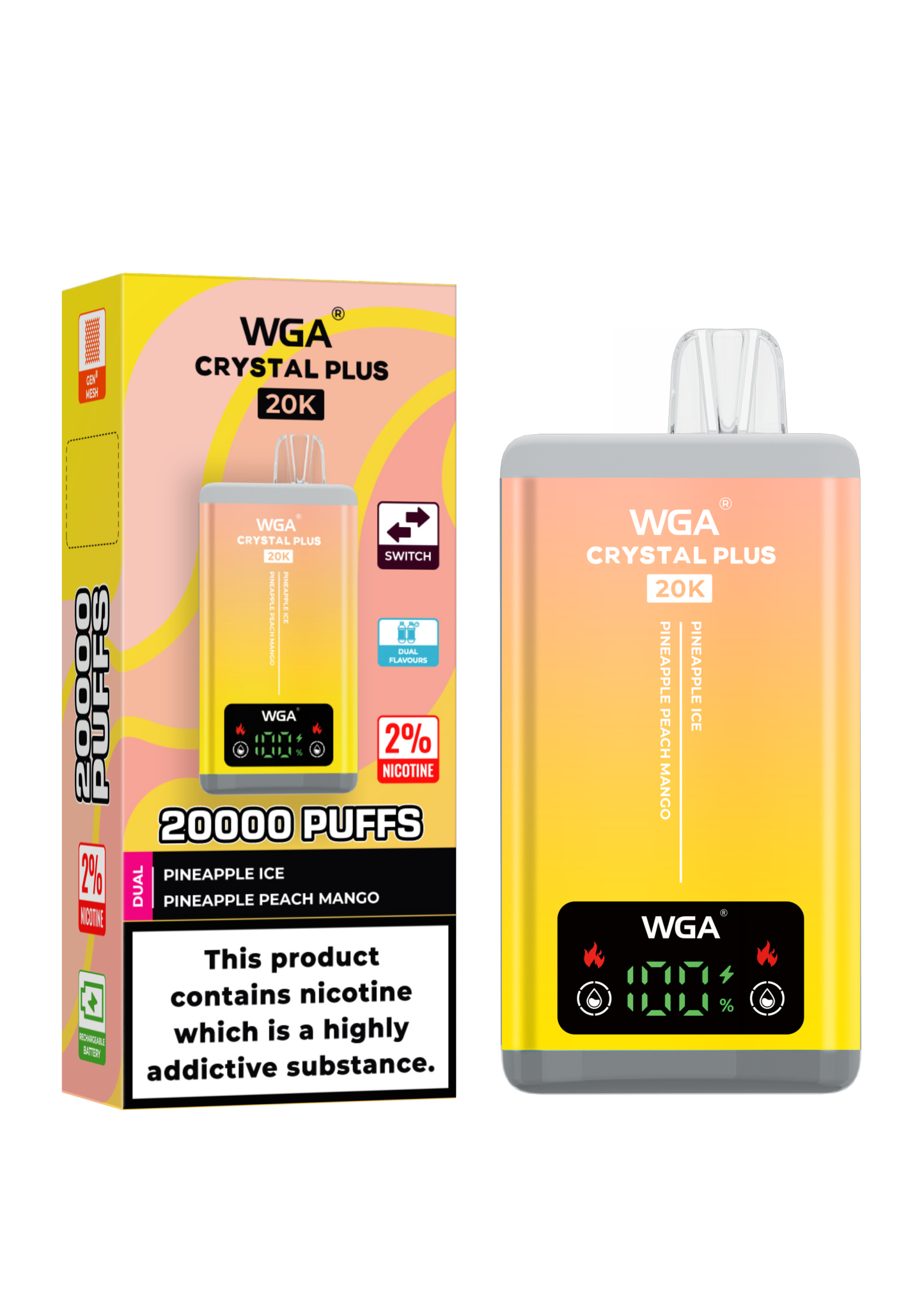  Wga 20K Puff Crystal Plus Disposable Vape EU Warehouse Dual Flavors Vape Pen Pod