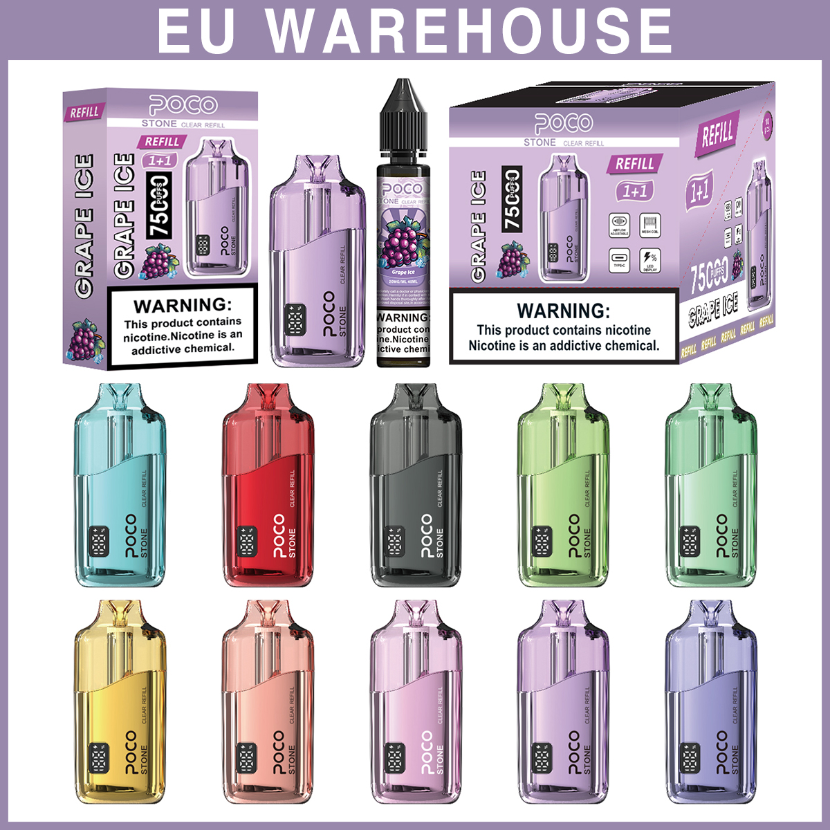 Poco Stone Vape 75000 75K Puffs Rechargeable Disposable Vape Airflow Factory 50K 60K 80K 100K 120K Electronic Cigarette Wholesale Refillable Liquid