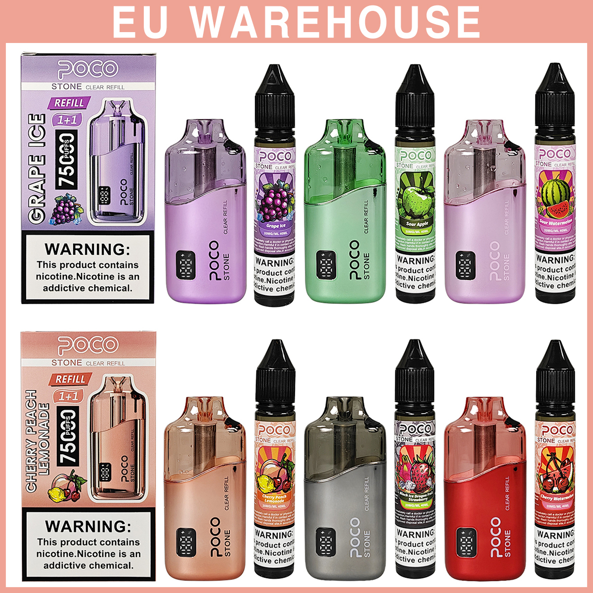 Poco Stone Vape 75000 75K Puffs Rechargeable Disposable Vape Airflow Factory 50K 60K 80K 100K 120K Electronic Cigarette Wholesale Refillable Liquid