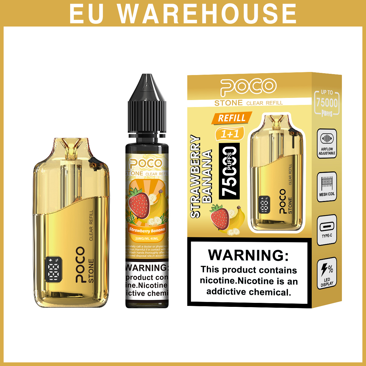 Poco Stone Vape 75000 75K Puffs Rechargeable Disposable Vape Airflow Factory 50K 60K 80K 100K 120K Electronic Cigarette Wholesale Refillable Liquid