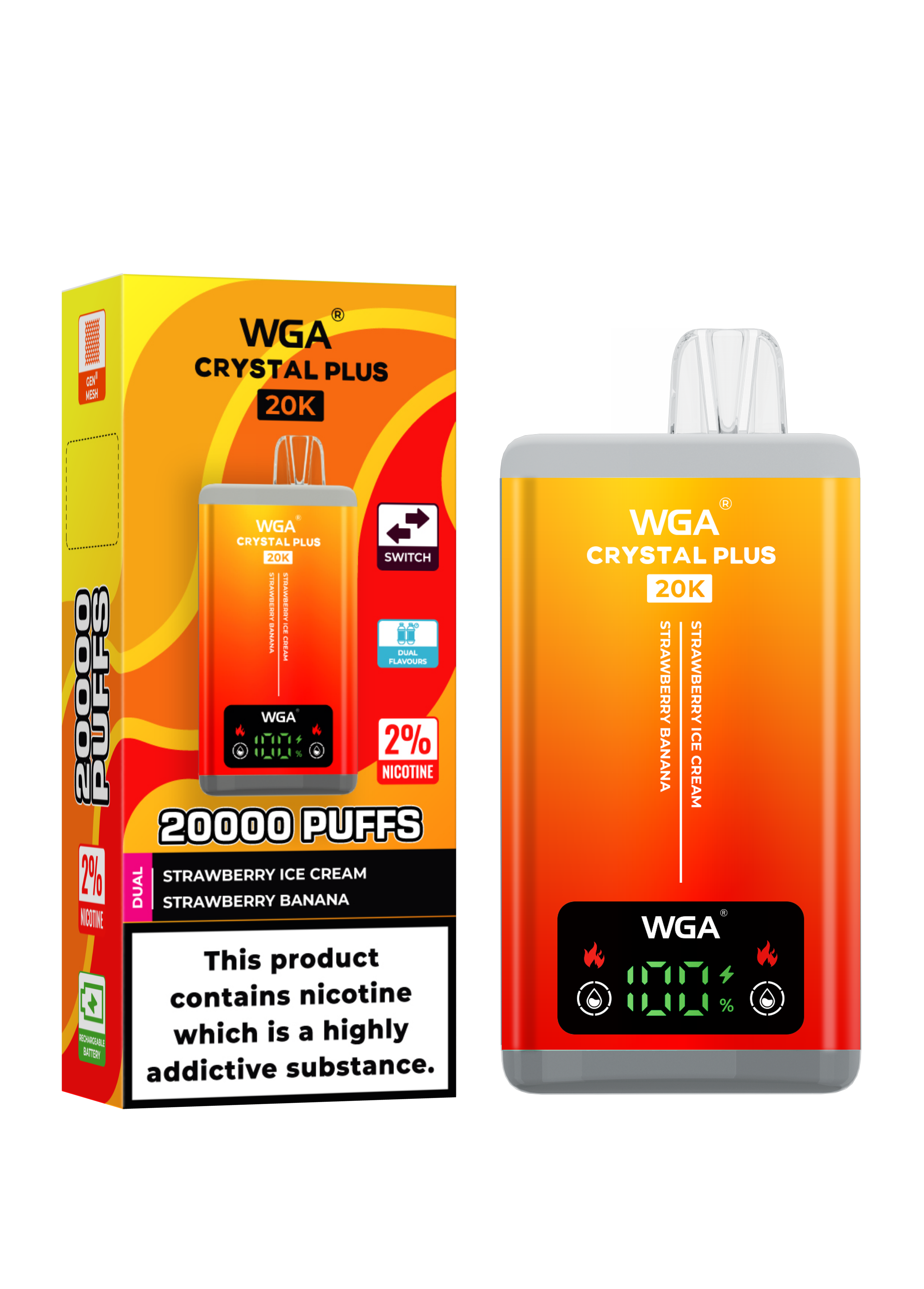 Wga 20K Puff Crystal Plus Disposable Vape EU Warehouse Dual Flavors Vape Pen Pod