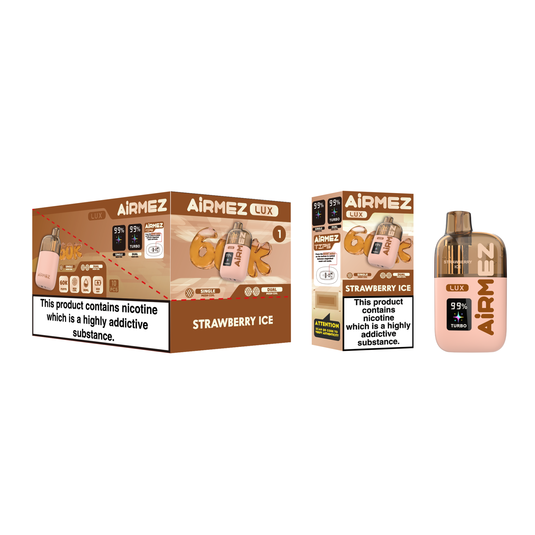 Airmez Lux Rechargeable Disposable Vape 60K Visible Tank Vaper 60000 Puff Wholesale Piece Vape Germany European Warehouse