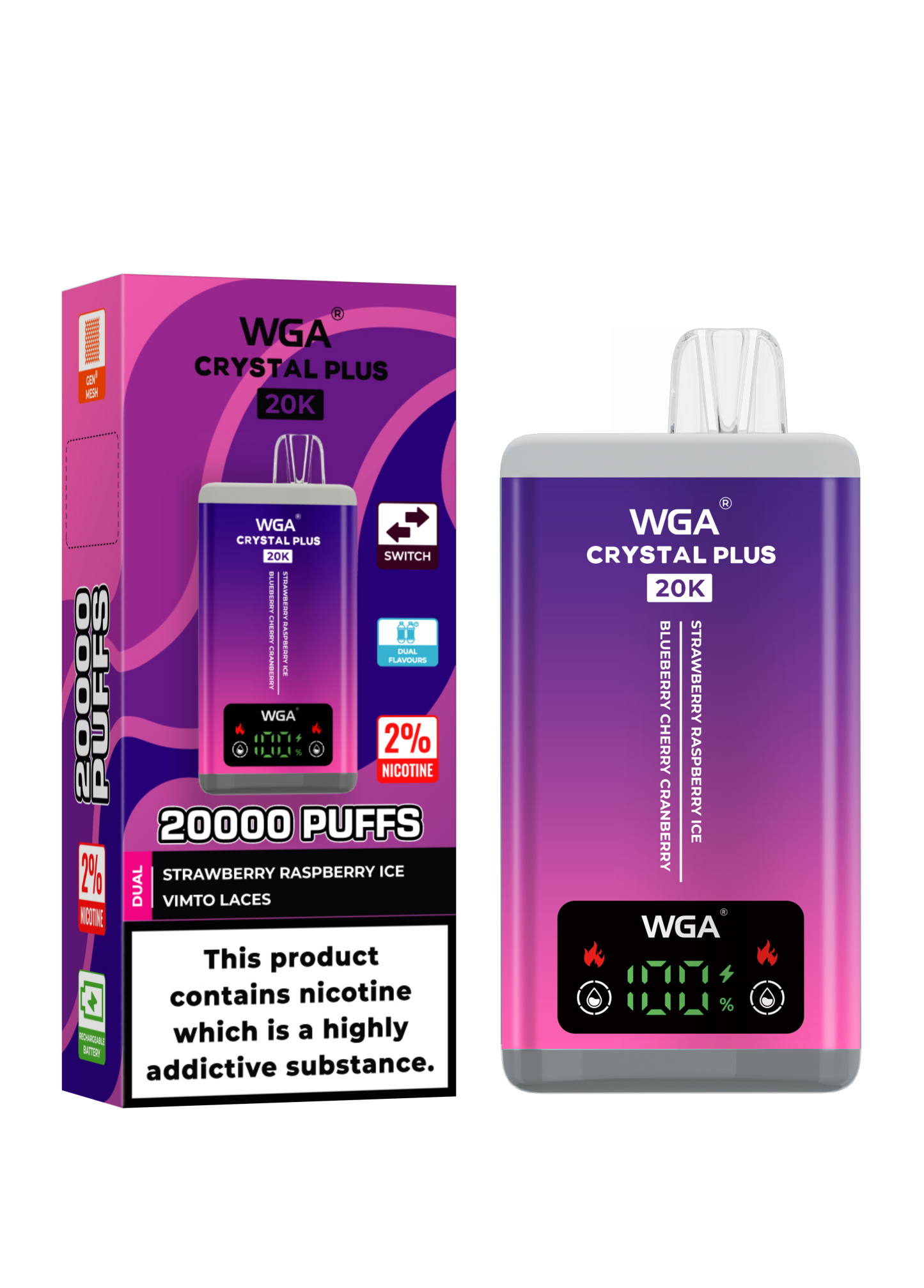  Wga 20K Puff Crystal Plus Disposable Vape EU Warehouse Dual Flavors Vape Pen Pod