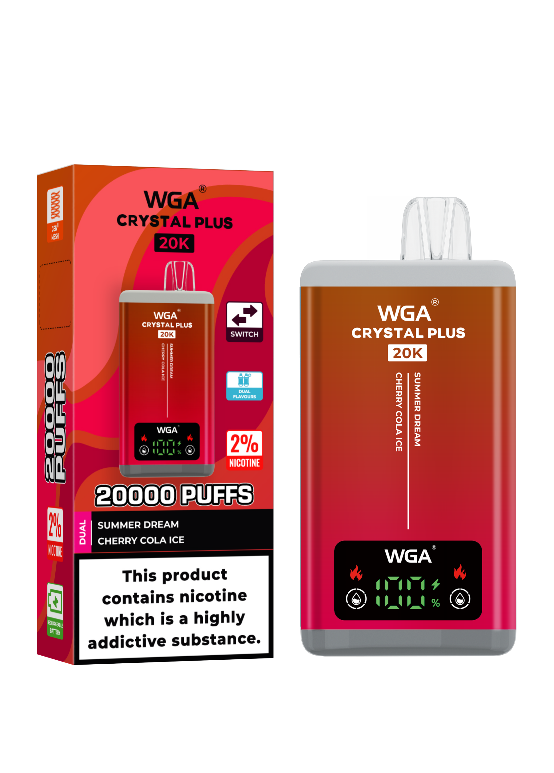  Wga 20K Puff Crystal Plus Disposable Vape EU Warehouse Dual Flavors Vape Pen Pod