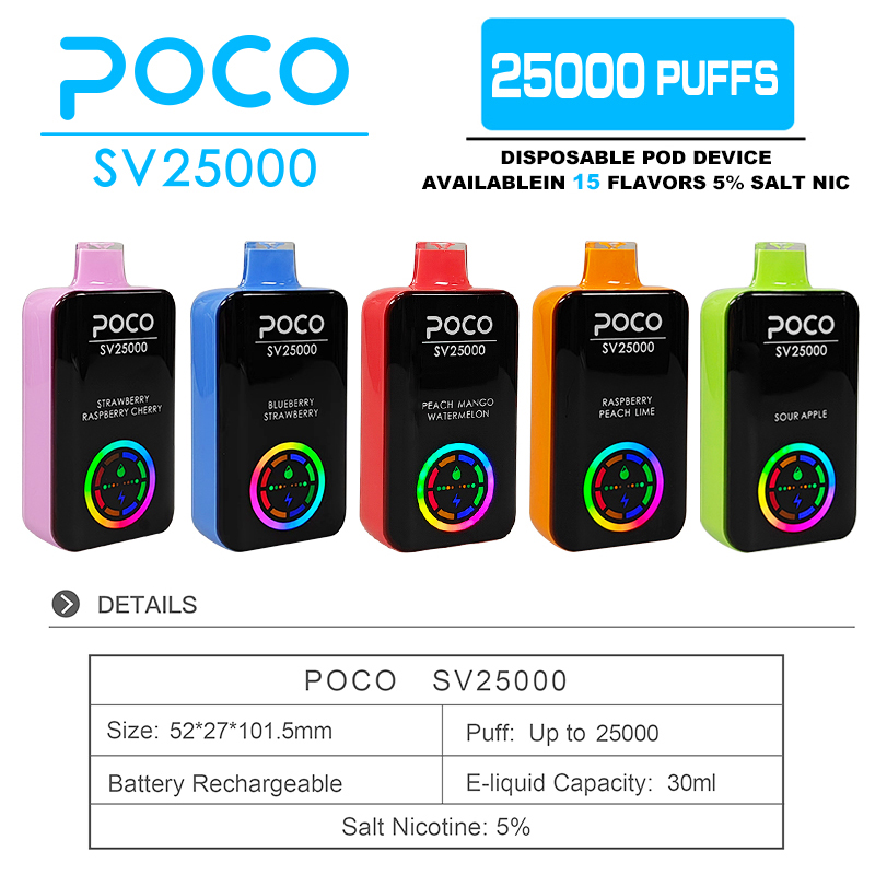 EU Warehouse Poco Sv 25000 25K Puffs Digital Screen Disposable Vape Wholesale E Cigarette