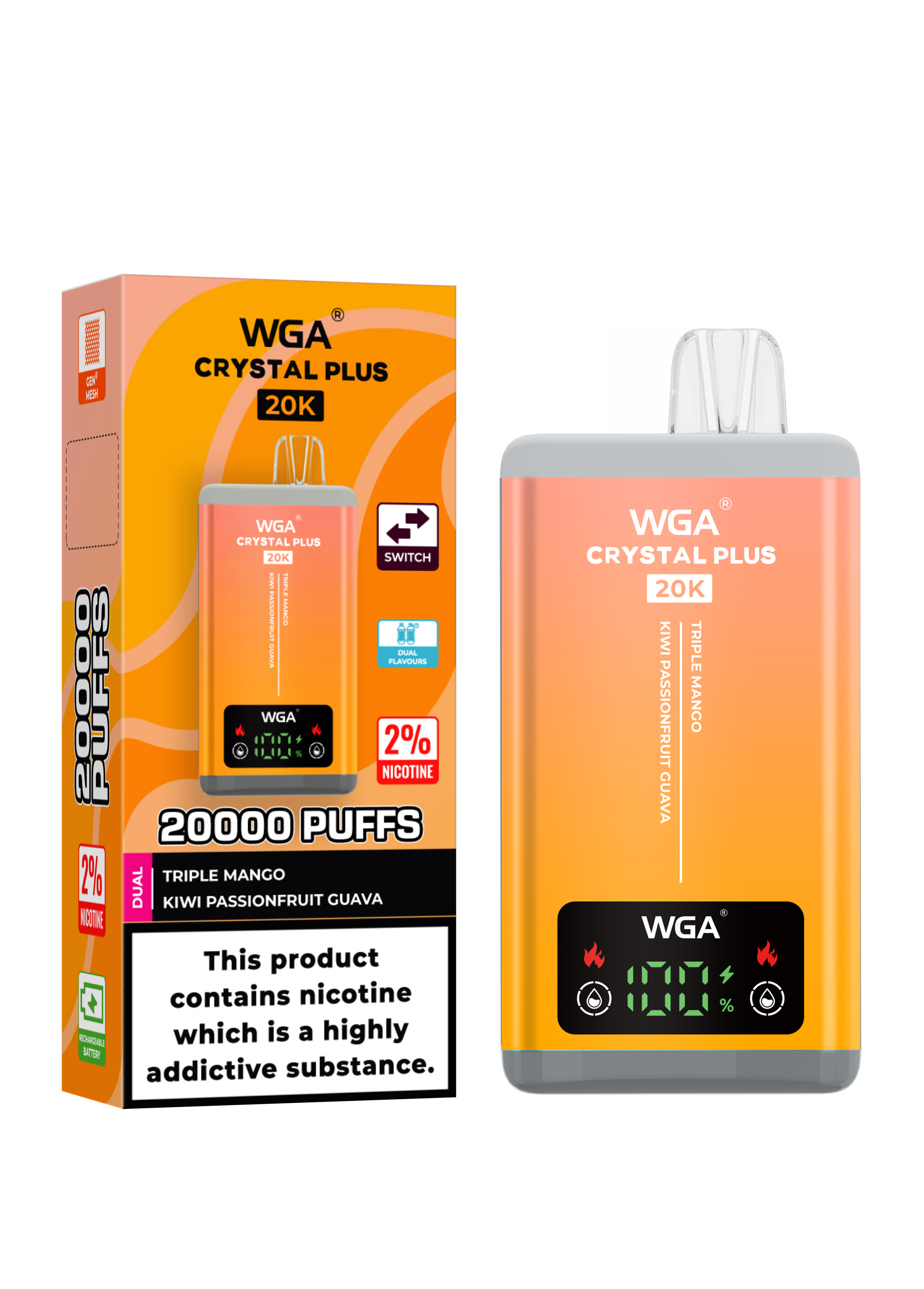  Wga 20K Puff Crystal Plus Disposable Vape EU Warehouse Dual Flavors Vape Pen Pod