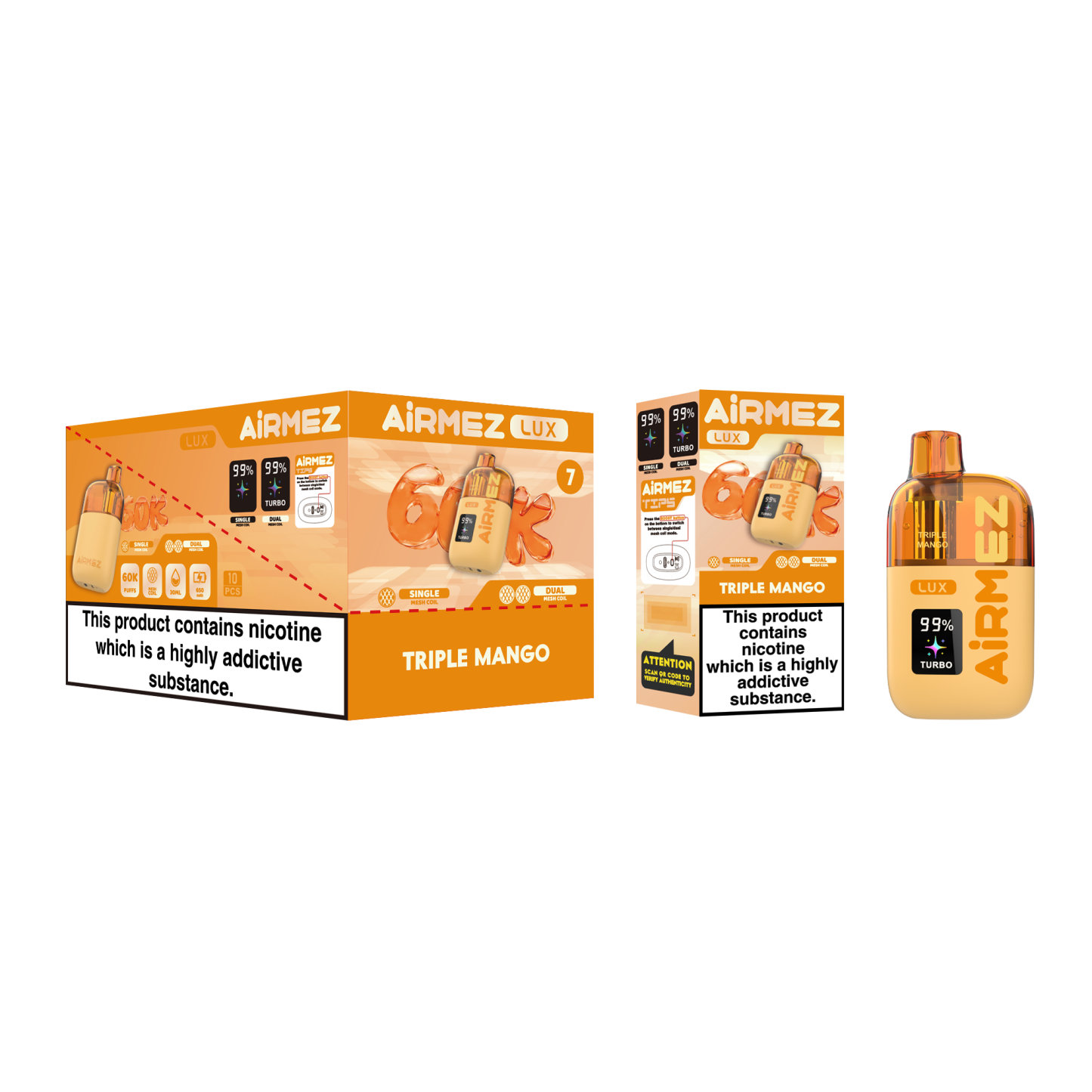 Airmez Lux Rechargeable Disposable Vape 60K Visible Tank Vaper 60000 Puff Wholesale Piece Vape Germany European Warehouse