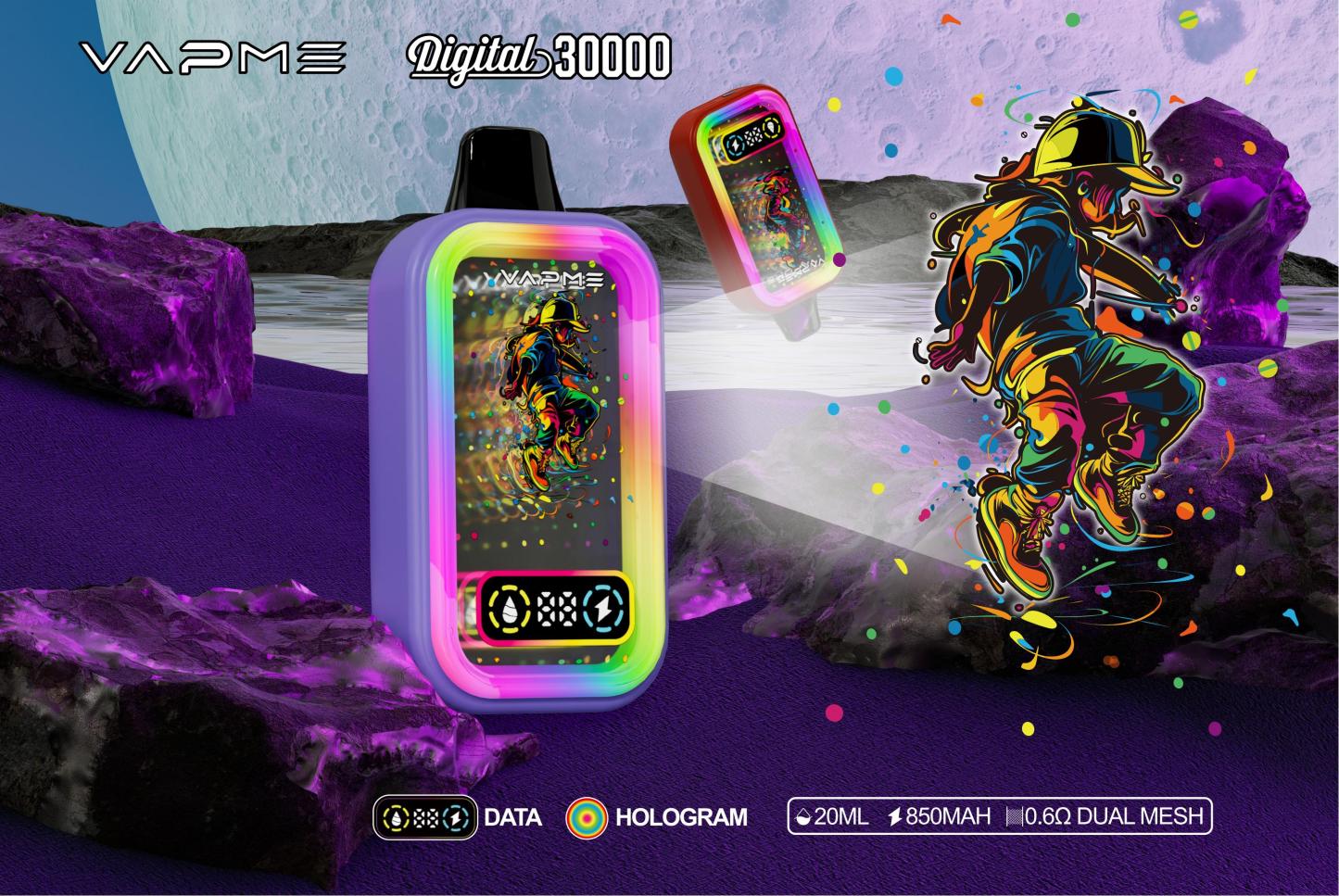 100% Original Vapme Digital 30000 Puff Vape 12 Flavor Disposable Vape Disposable Electronic Cigarette Wholesale I Vape E Cig Vaper with LED Mirror
