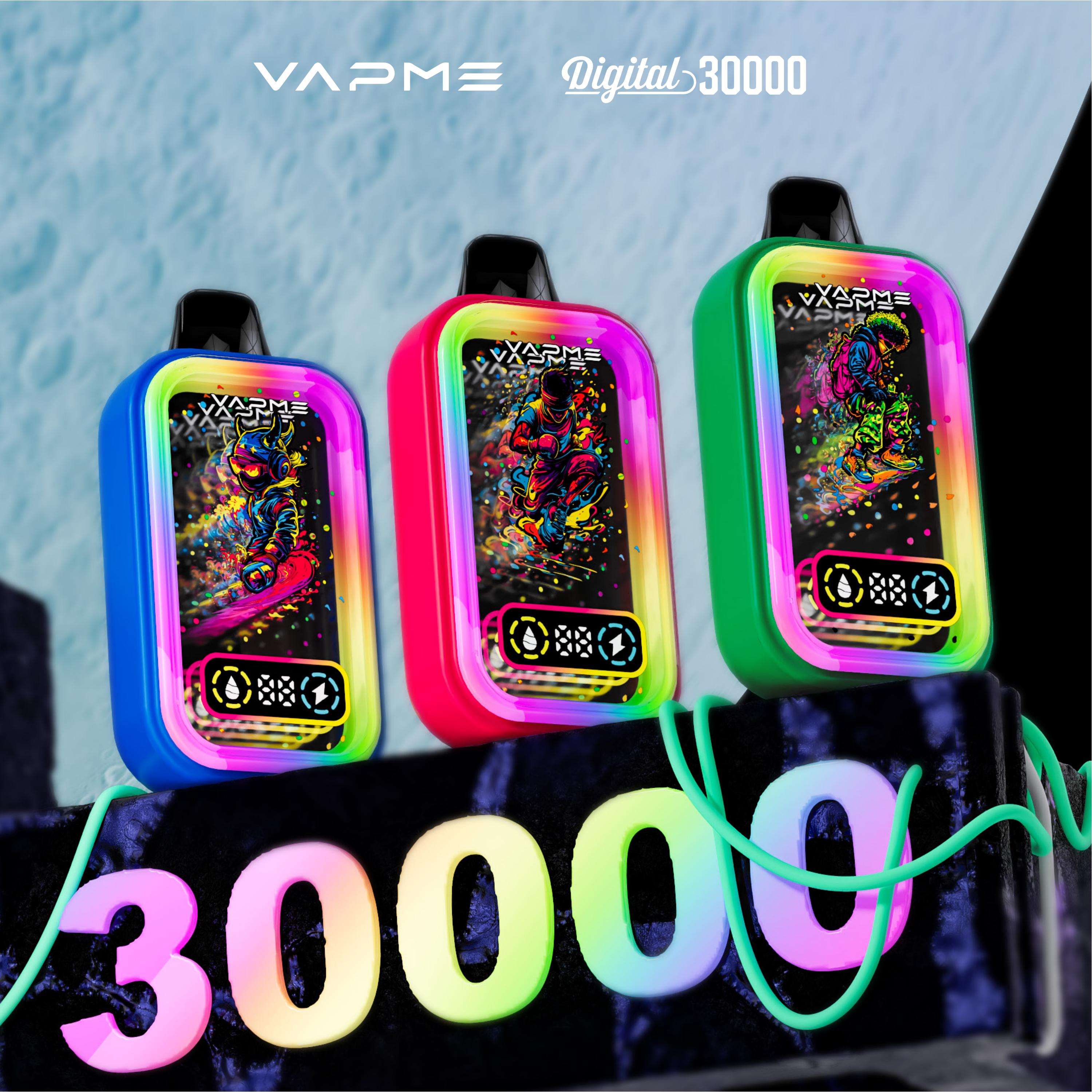 100% Original Vapme Digital 30000 Puff Vape 12 Flavor Disposable Vape Disposable Electronic Cigarette Wholesale I Vape E Cig Vaper with LED Mirror
