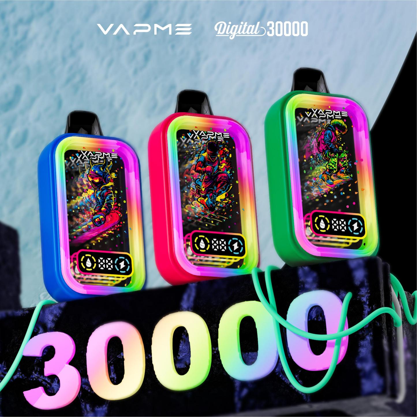 100% Original Vapme Digital 30000 Puff Vape 12 Flavor Disposable Vape Disposable Electronic Cigarette Wholesale I Vape E Cig Vaper with LED Mirror