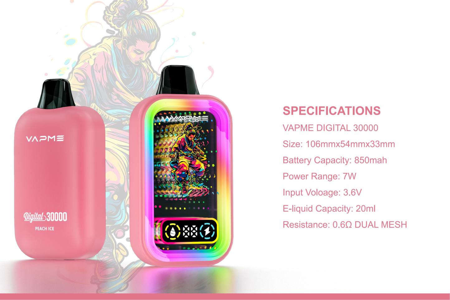 100% Original Vapme Digital 30000 Puff Vape 12 Flavor Disposable Vape Disposable Electronic Cigarette Wholesale I Vape E Cig Vaper with LED Mirror