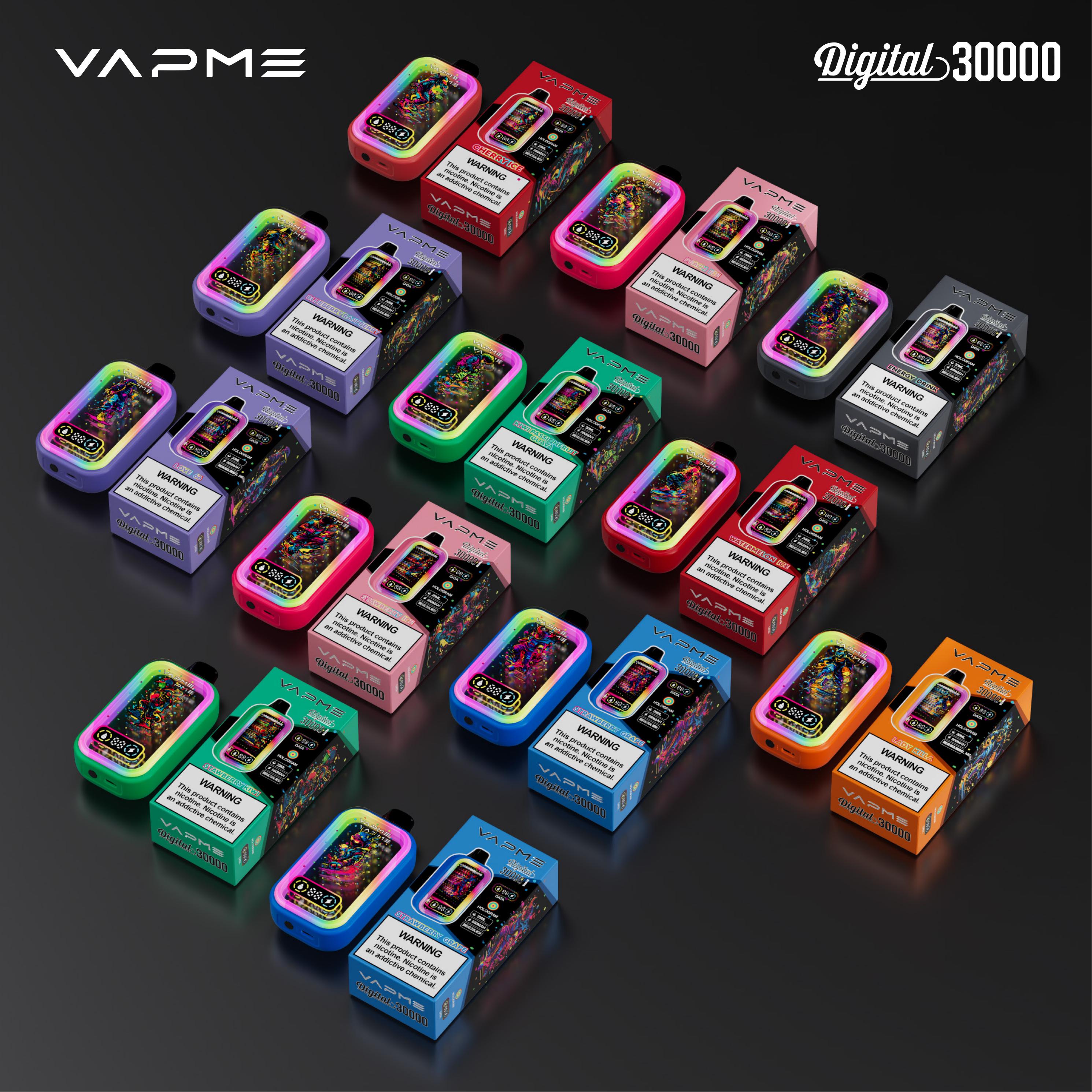 100% Original Vapme Digital 30000 Puff Vape 12 Flavor Disposable Vape Disposable Electronic Cigarette Wholesale I Vape E Cig Vaper with LED Mirror