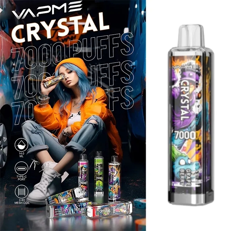 Original VAPME Crystal 7000 Disposable 600mah Vape Pen Device 7K Puffs 14ml Mesh Coil Rechargeable E Cigarettes 0% 2% 3% 5% 12 Flavors-Ecloudvaping