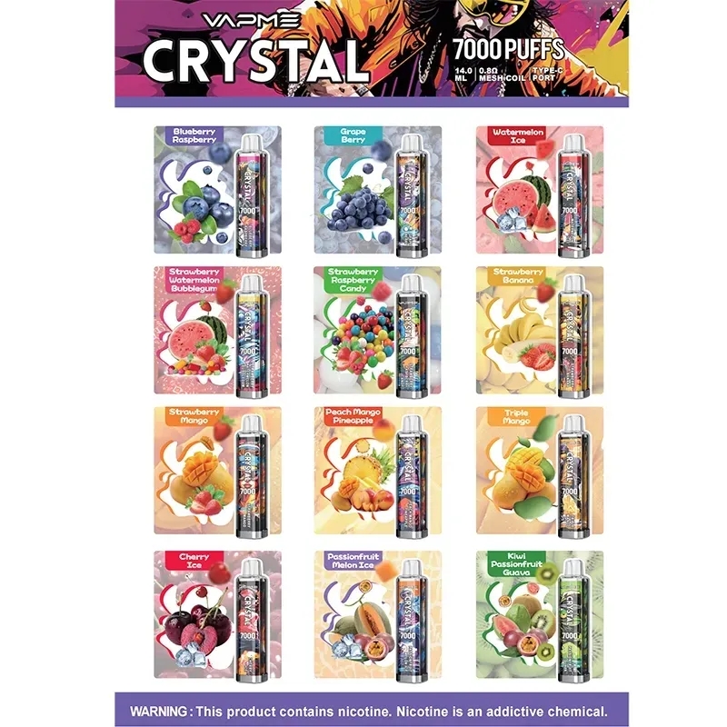 Original VAPME Crystal 7000 Disposable 600mah Vape Pen Device 7K Puffs 14ml Mesh Coil Rechargeable E Cigarettes 0% 2% 3% 5% 12 Flavors-Ecloudvaping