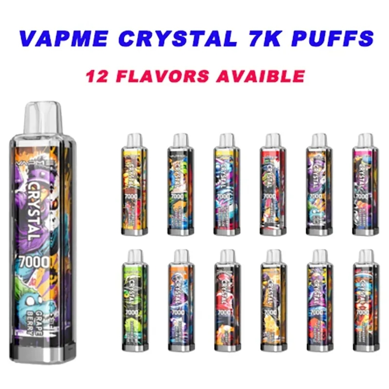 Original VAPME Crystal 7000 Disposable 600mah Vape Pen Device 7K Puffs 14ml Mesh Coil Rechargeable E Cigarettes 0% 2% 3% 5% 12 Flavors-Ecloudvaping