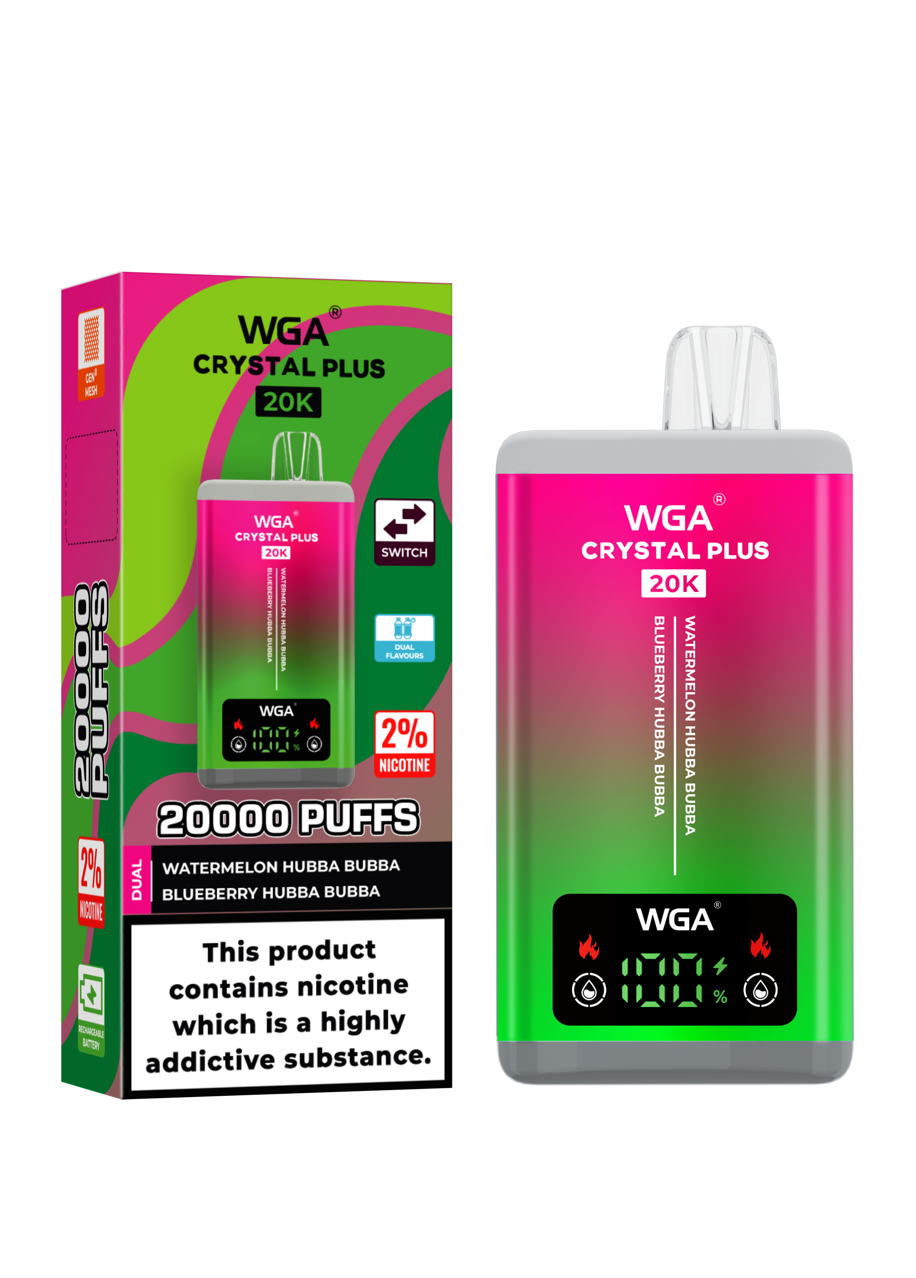  Wga 20K Puff Crystal Plus Disposable Vape EU Warehouse Dual Flavors Vape Pen Pod