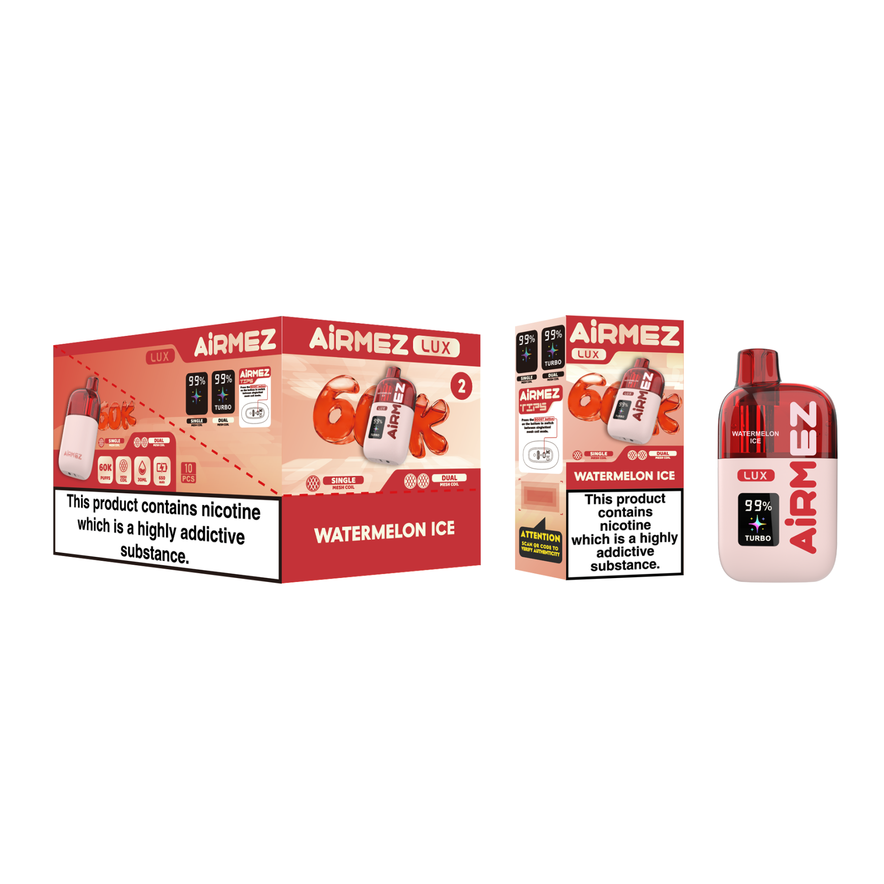 Airmez Lux Rechargeable Disposable Vape 60K Visible Tank Vaper 60000 Puff Wholesale Piece Vape Germany European Warehouse