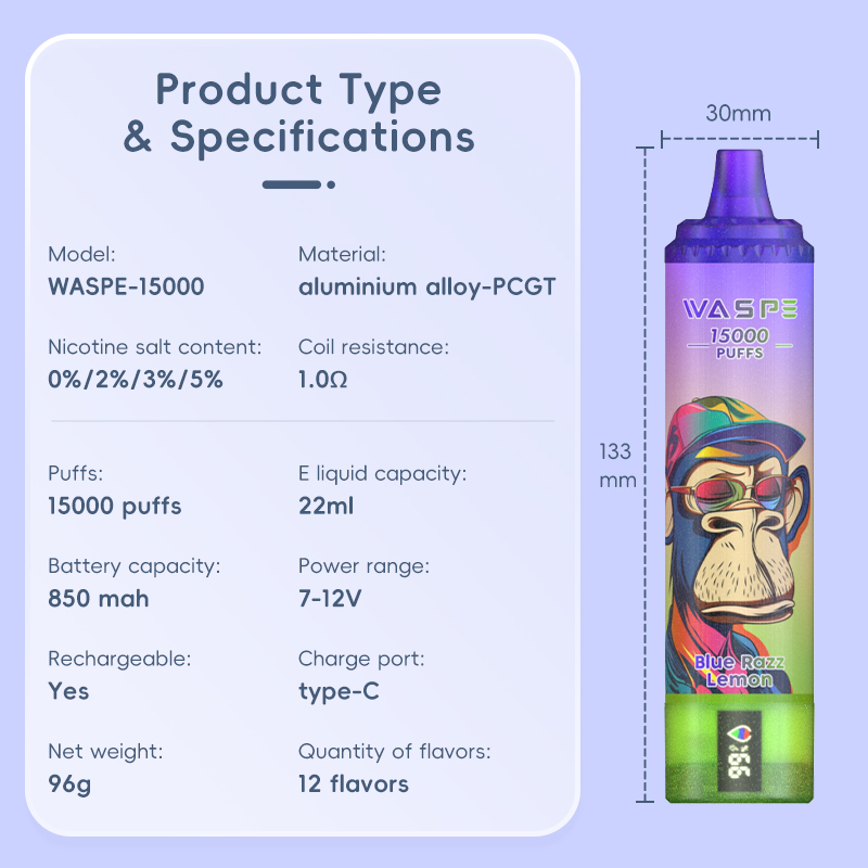 Waspe 15000 Puffs Disposable Vapecigarette Shisha Vaper Electronic Cigarette Wholesale I Vape Pen Style Bar