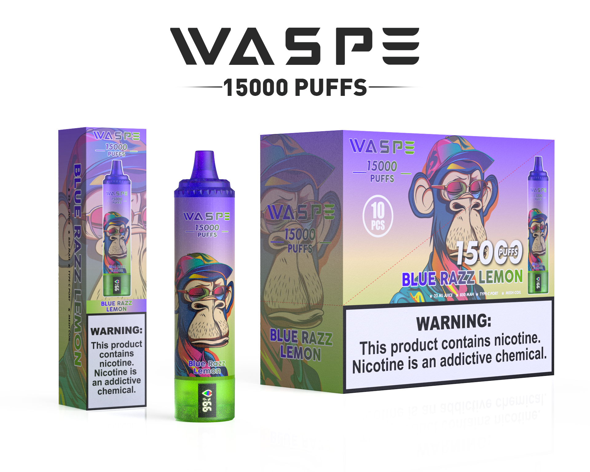 Waspe 15000 Puffs Disposable Vapecigarette Shisha Vaper Electronic Cigarette Wholesale I Vape Pen Style Bar