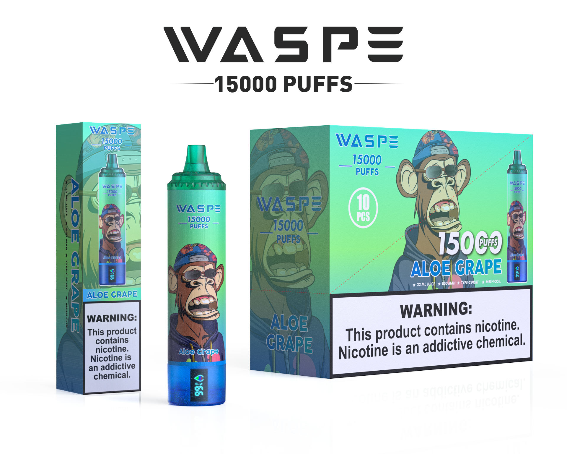 Waspe 15000 Puffs Disposable Vapecigarette Shisha Vaper Electronic Cigarette Wholesale I Vape Pen Style Bar