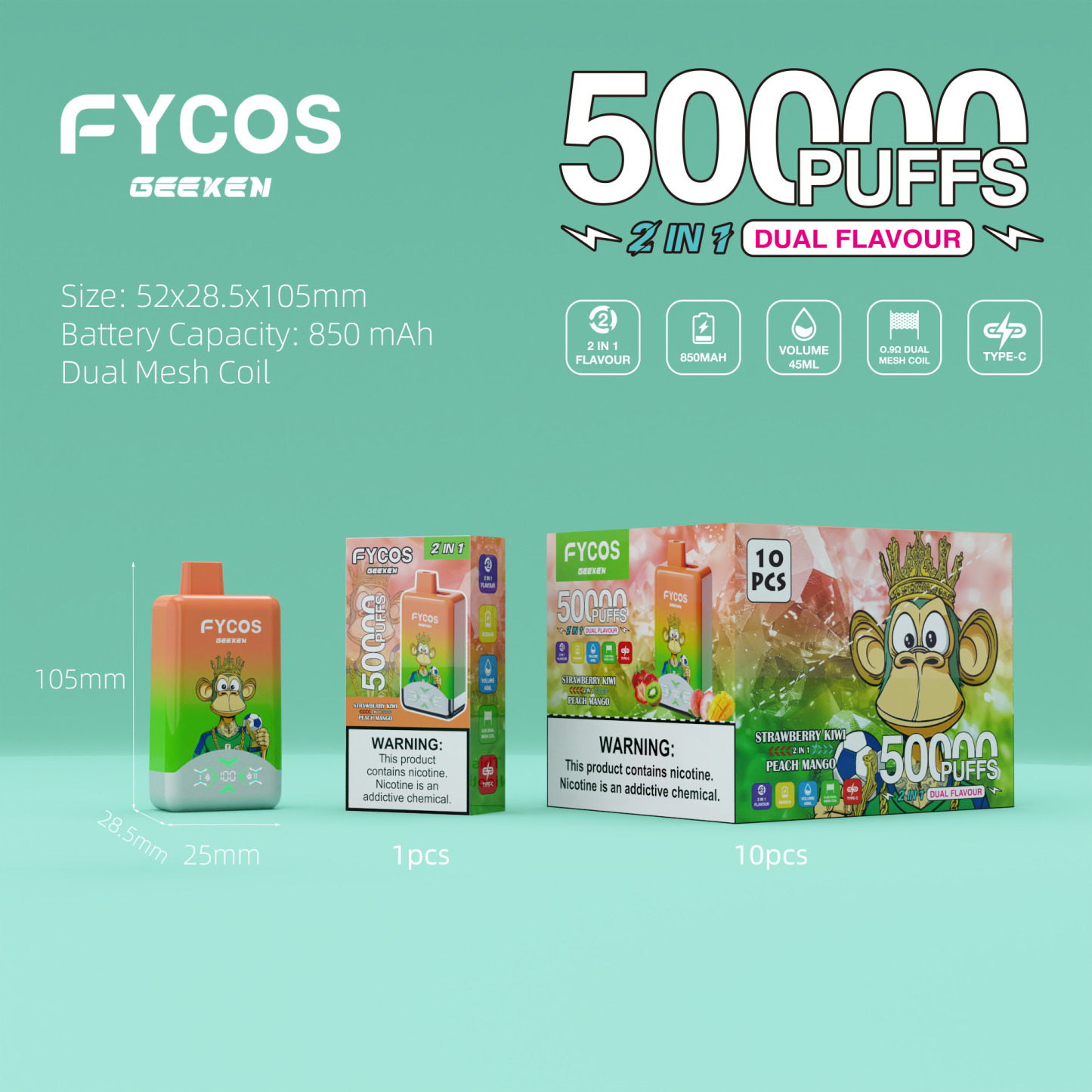 Original Factory Price High Quality Vape Fycos Dual Flavors 50000 Puffs The Best Flavors Double Flavors Vapes 2% 5%