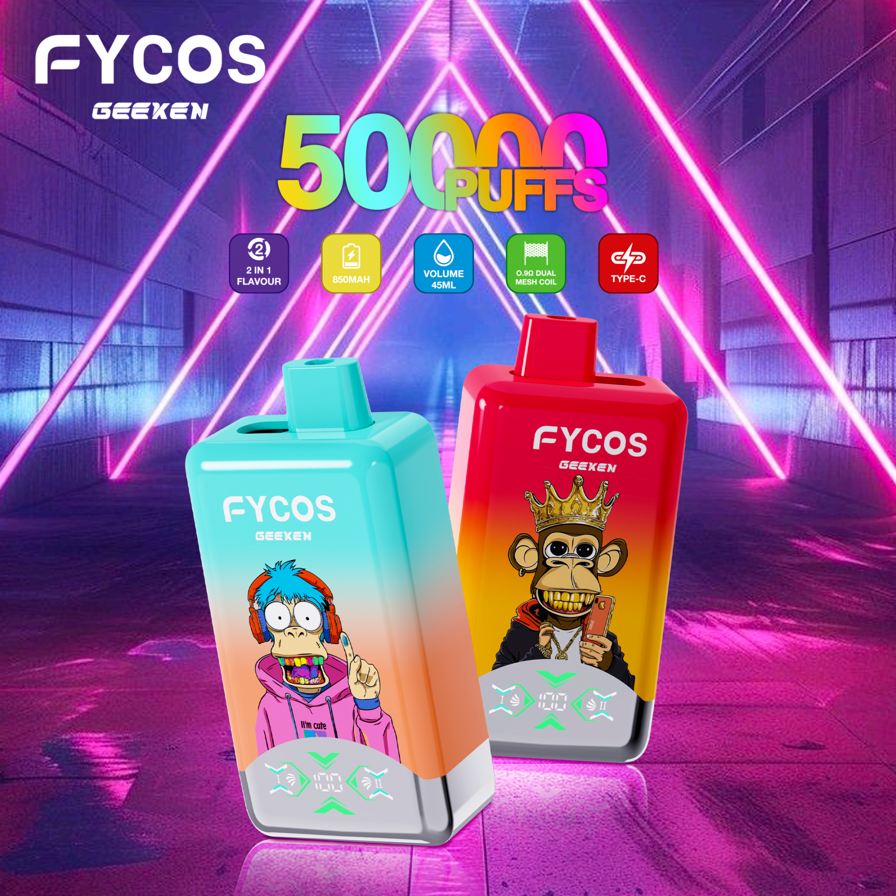 Original Factory Price High Quality Vape Fycos Dual Flavors 50000 Puffs The Best Flavors Double Flavors Vapes 2% 5%